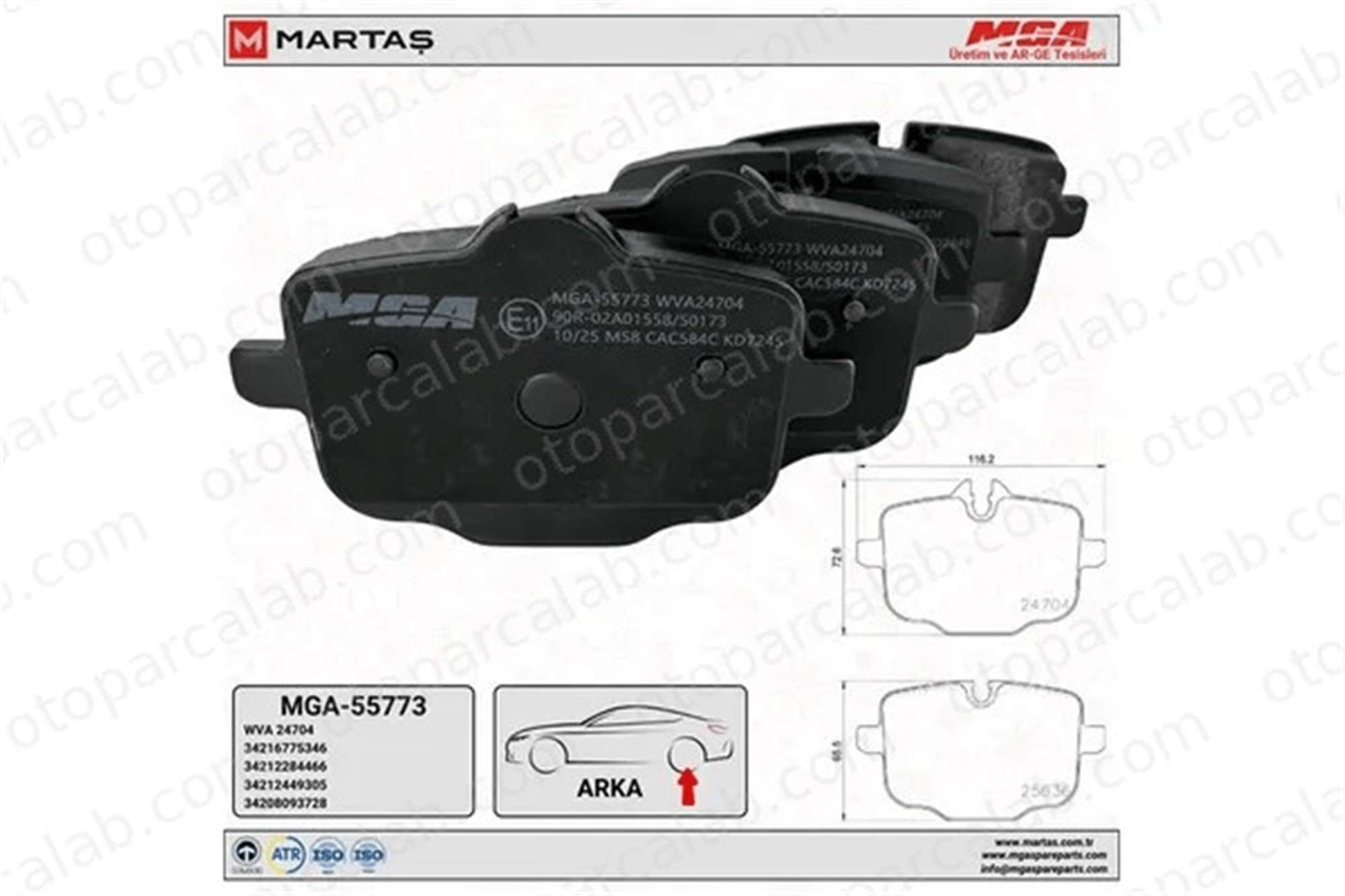 MGA 55773 Fren Disk Balata Arka BMW 3 4 Coupe 34212284466
