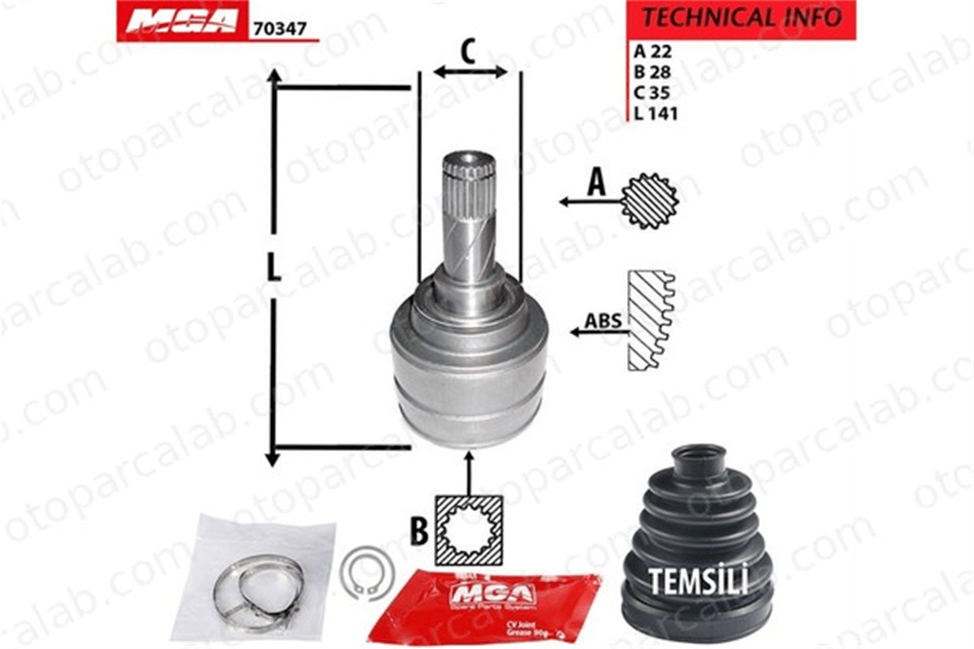 MGA 70347 Aks Kafası Ön İç Sağ veya Sol OPEL CORSA B COMBO Kasa/büyük limuzin 374378 374091