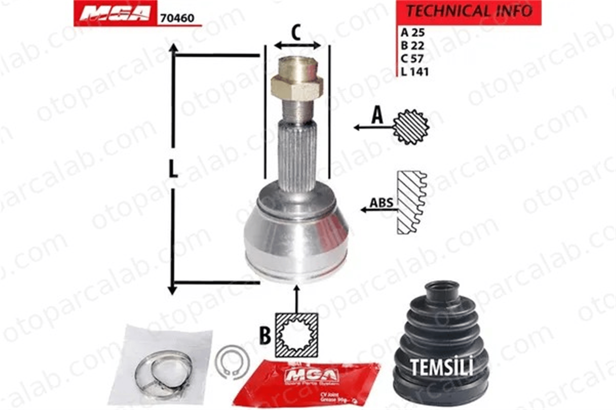 MGA 70460 Aks Kafası Ön Dış Sağ veya Sol FORD ESCORT VI ESCORT VI Turnier 98FX3C242B1A 1003550