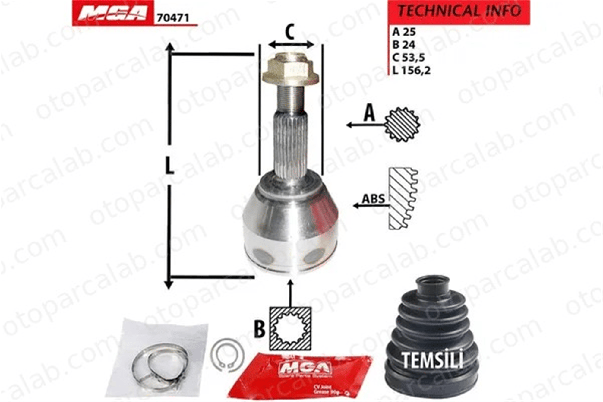 MGA 70471 Aks Kafası Ön Dış Sağ veya Sol FORD TOURNEO CONNECT TRANSIT CONNECT 2T143A327BA 1383755