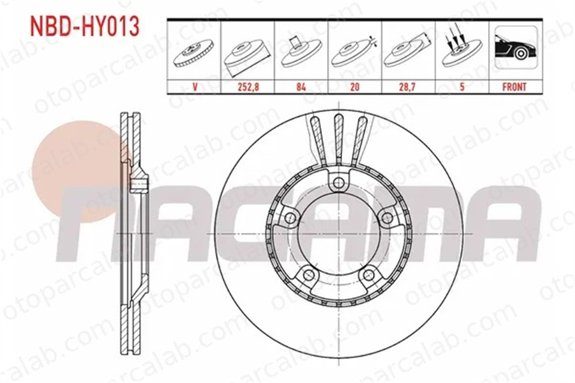NAGAMA NBD-HY013 Fren Disk Ayna Ön Sağ ve Sol HYUNDAI H100 Minibüs/Otobüs H100 Panelvan/Van 5812944010