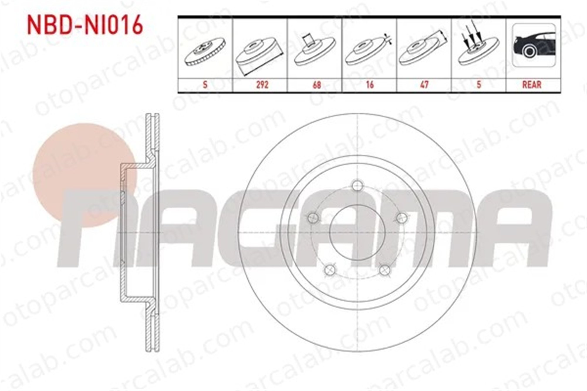 NAGAMA NBD-NI016 Fren Disk Ayna Arka Sağ ve Sol NISSAN X-TRAIL III RENAULT KOLEOS II 432064423R 432064CE0A
