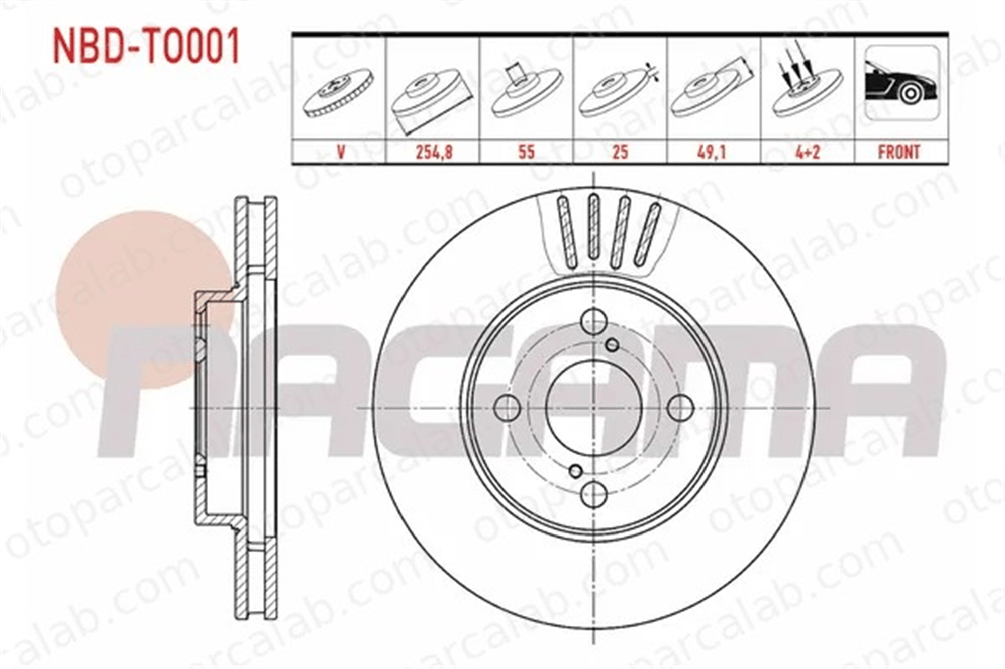 NAGAMA NBD-TO001 Fren Disk Ayna Ön Sağ ve Sol TOYOTA CARINA E VI Sportswagon CARINA E VI 435122070 4351220470