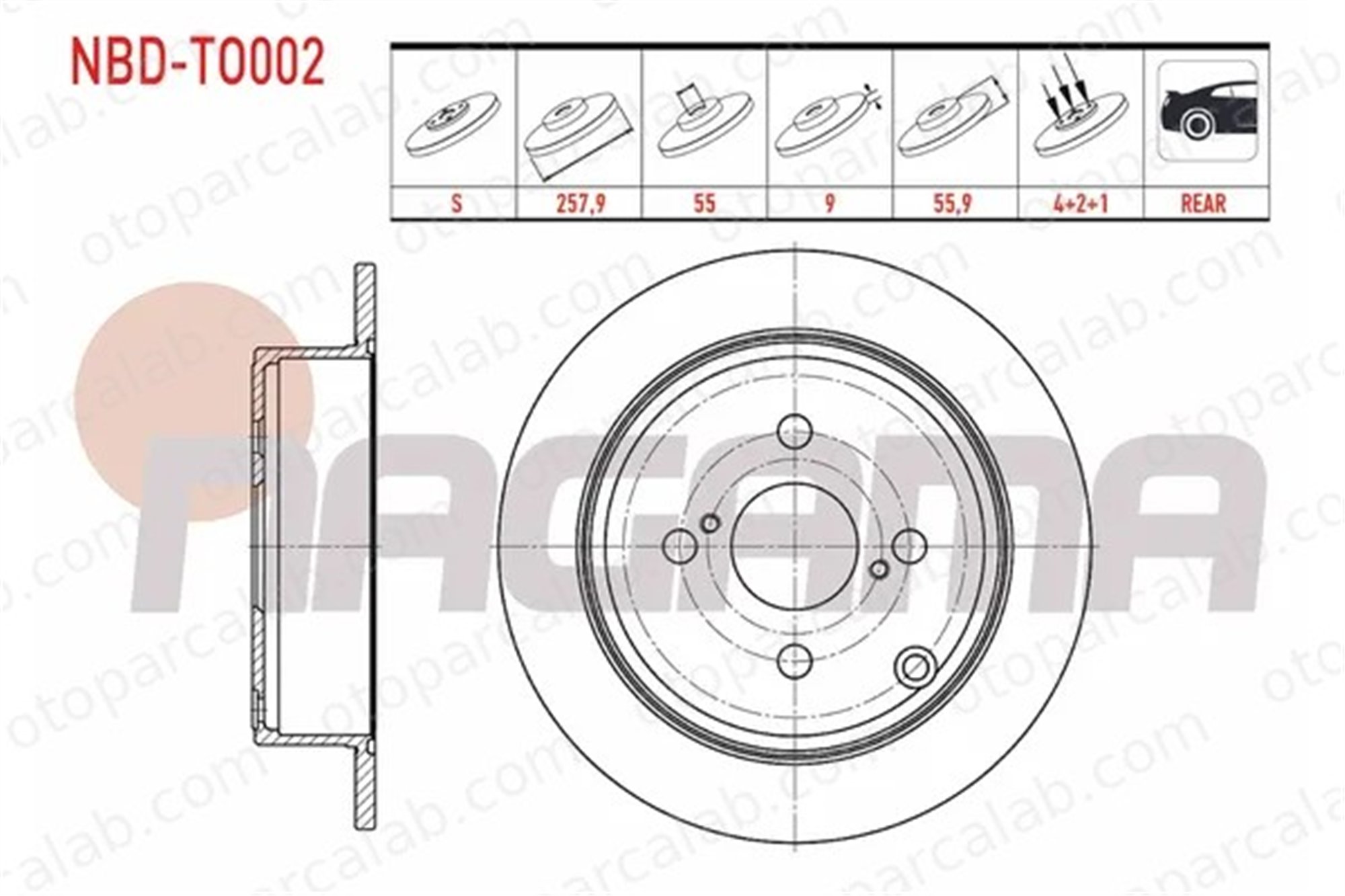 NAGAMA NBD-TO002 Fren Disk Ayna Arka Sağ ve Sol TOYOTA AURIS COROLLA Sedan 42431 4243112260