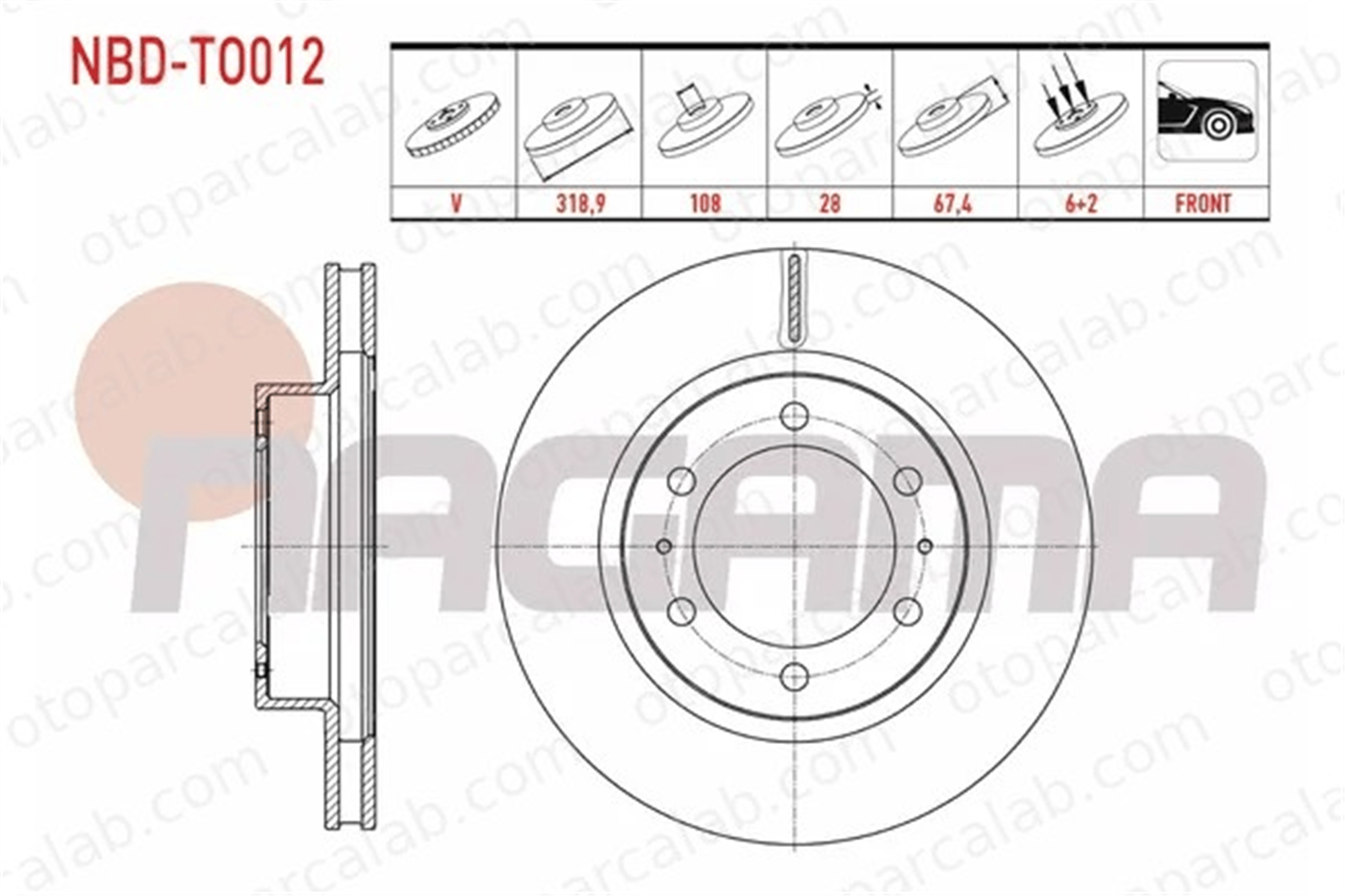 NAGAMA NBD-TO012 Fren Disk Ayna Ön Sağ ve Sol TOYOTA HILUX VIII Pick-up HILUX V Pick-up 435120K090 435120K100