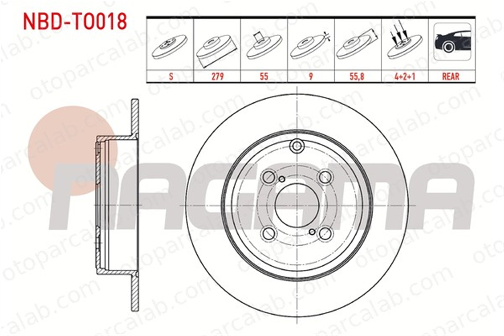 NAGAMA NBD-TO018 Fren Disk Ayna Arka Sağ ve Sol TOYOTA AURIS COROLLA Sedan 42431 4243112260