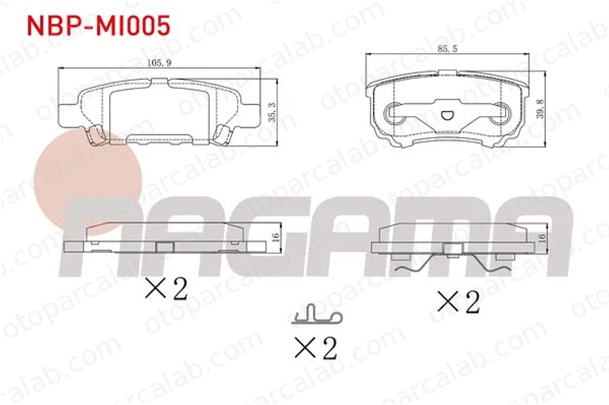 NAGAMA NBP-MI005 Fren Disk Balata Arka MITSUBISHI LANCER VIII Sportback LANCER VIII 5191271AA 5191271AB