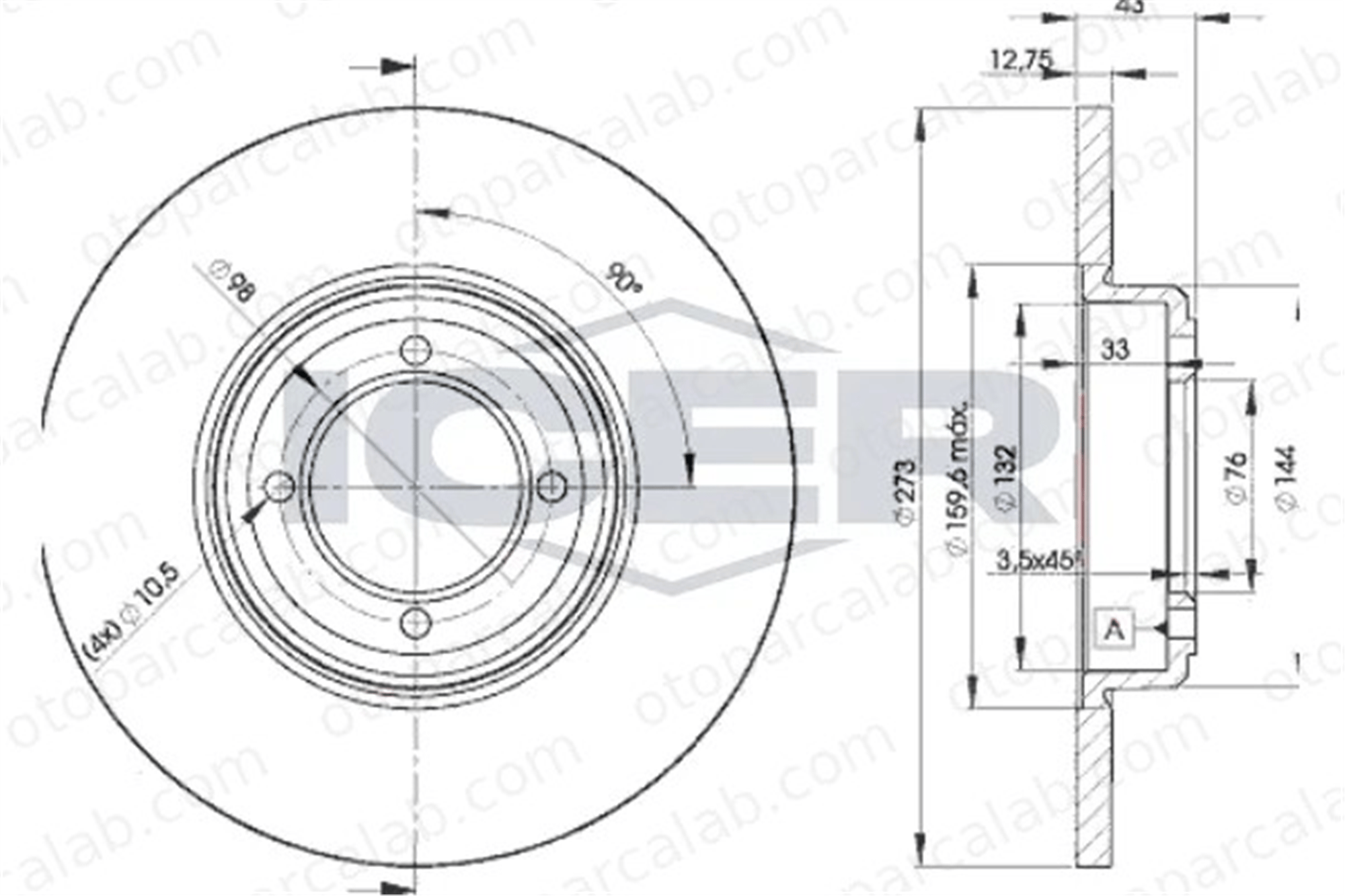PSA ORJINAL 4246.B2 Fren Disk Ayna Ön Sağ ve Sol PEUGEOT 505 505 Break 4246B2 424642