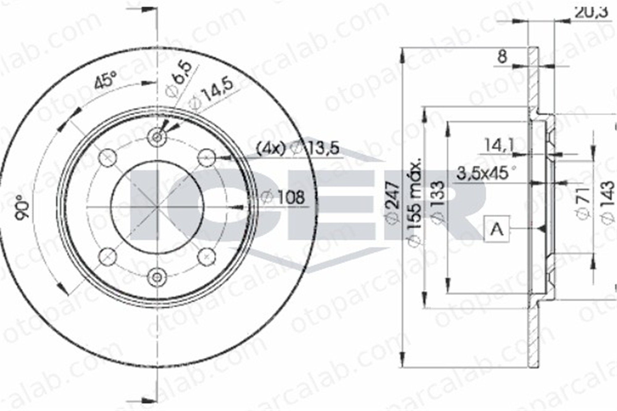 PSA ORJINAL 4246.H0 Fren Disk Ayna Arka Sağ ve Sol PEUGEOT 309 II 205 II 4246H0 4246H0SK