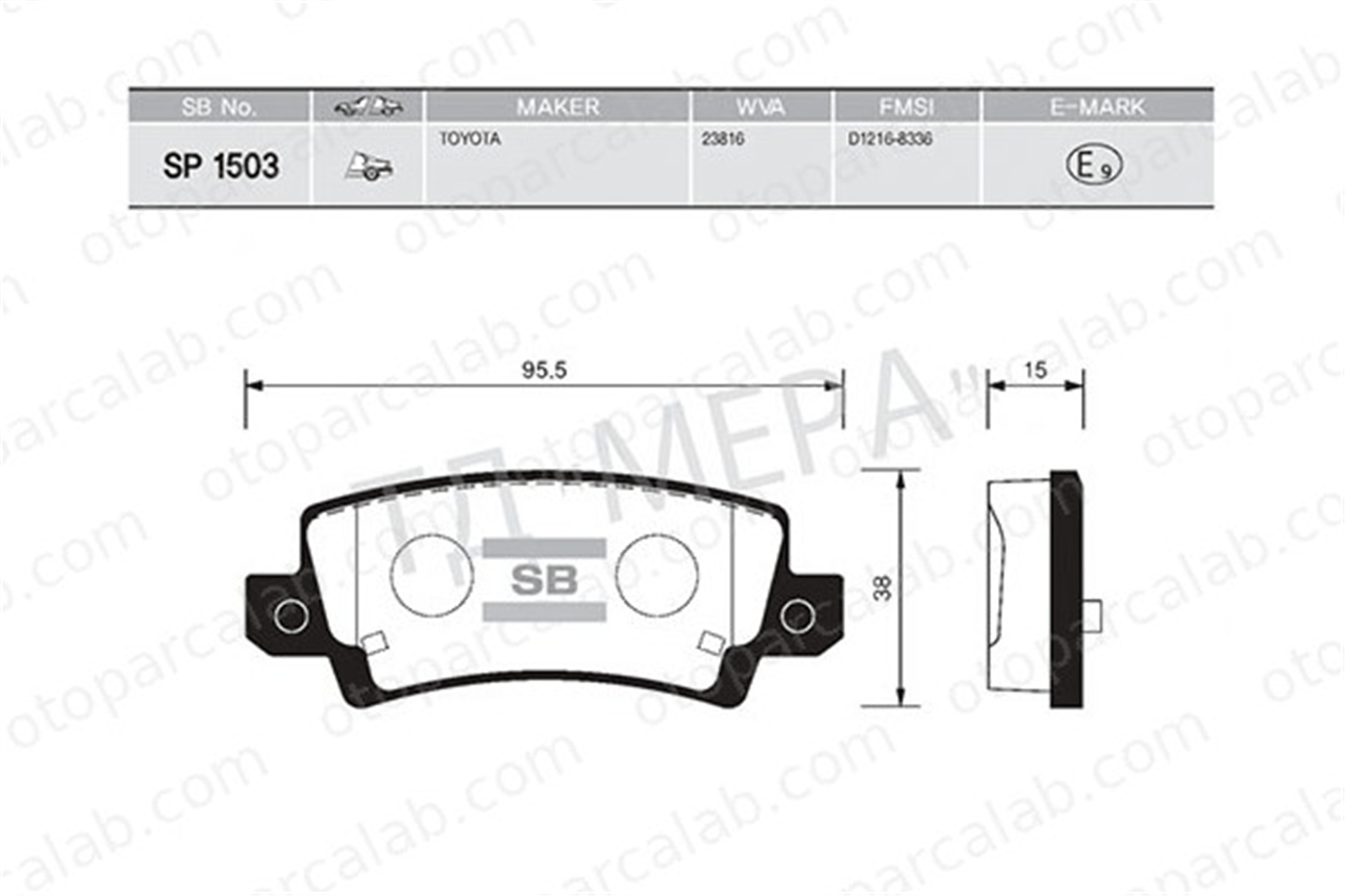 SANGSIN SP1503 Fren Disk Balata Arka TOYOTA COROLLA COROLLA Station wagon 446602160 446602020