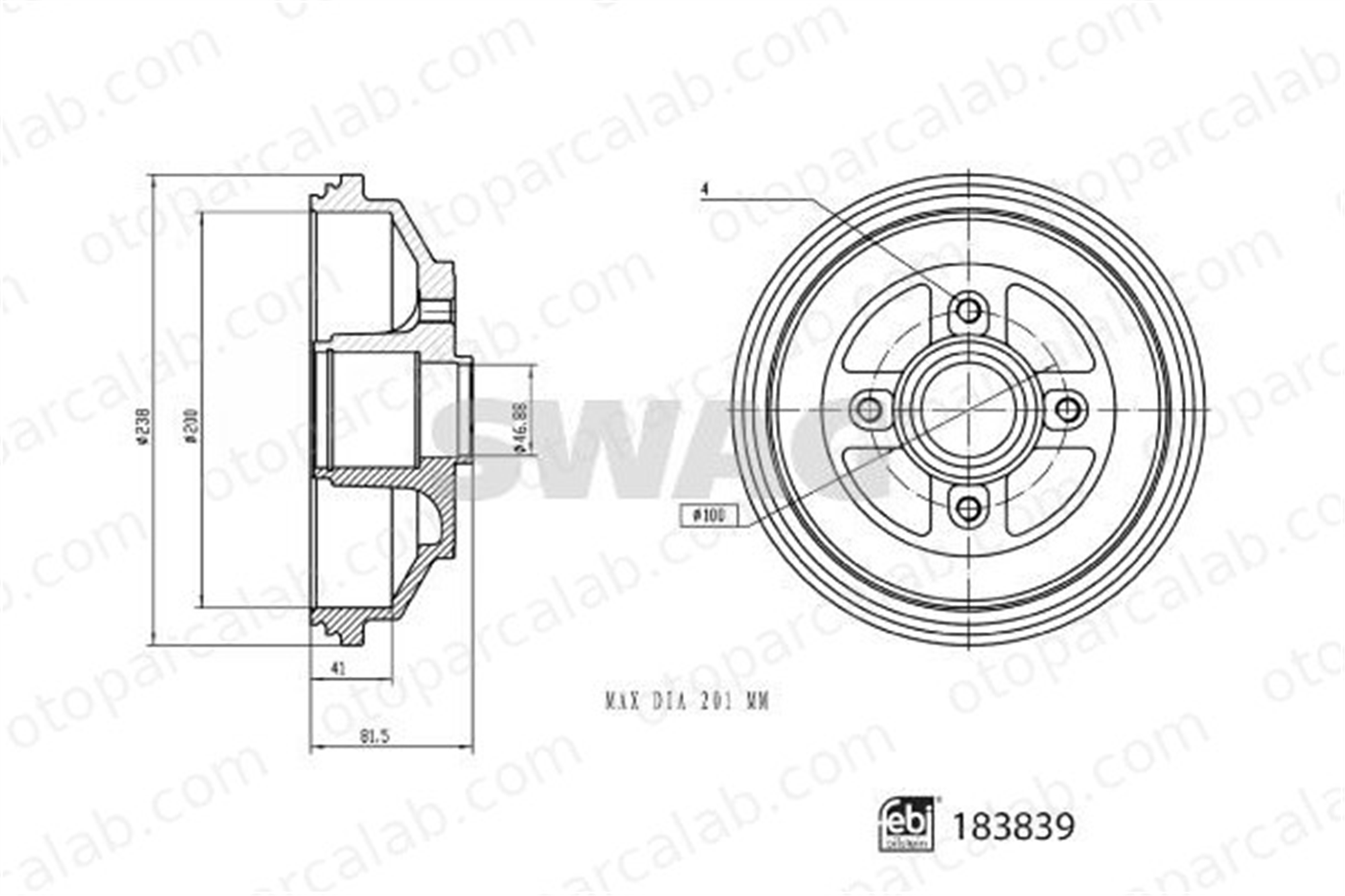 SWAG 33 10 9227 Kampana Arka Sağ veya Sol SUZUKI SPLASH SWIFT III 4351162J00 93193100