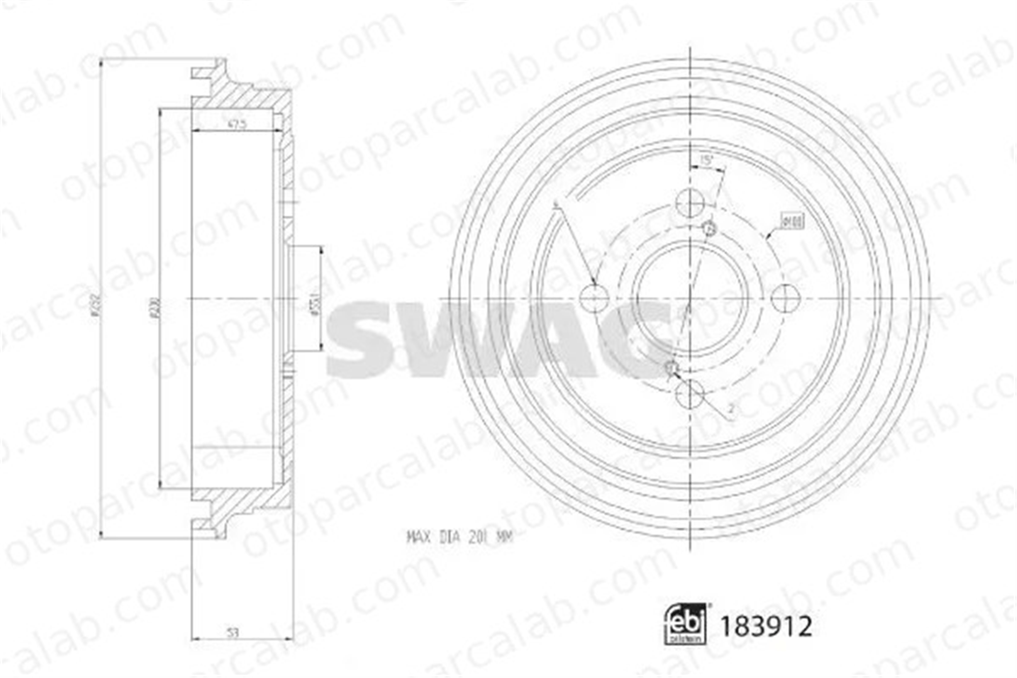SWAG 33 10 9234 Kampana Arka Sağ veya Sol TOYOTA YARIS YARIS / VIOS Sedan 4243152070