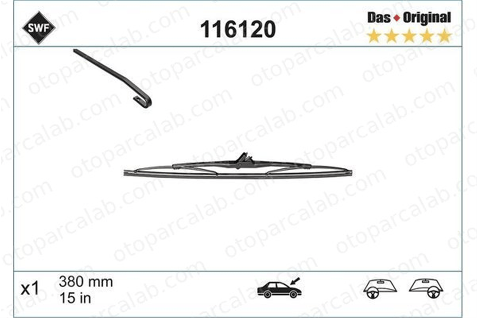 SWF 116120 Silecek Süpürgesi Arka 380 mm - 15 inç AUDI A6 C5 Avant VW GOLF IV Variant 6426HF 3B9955427