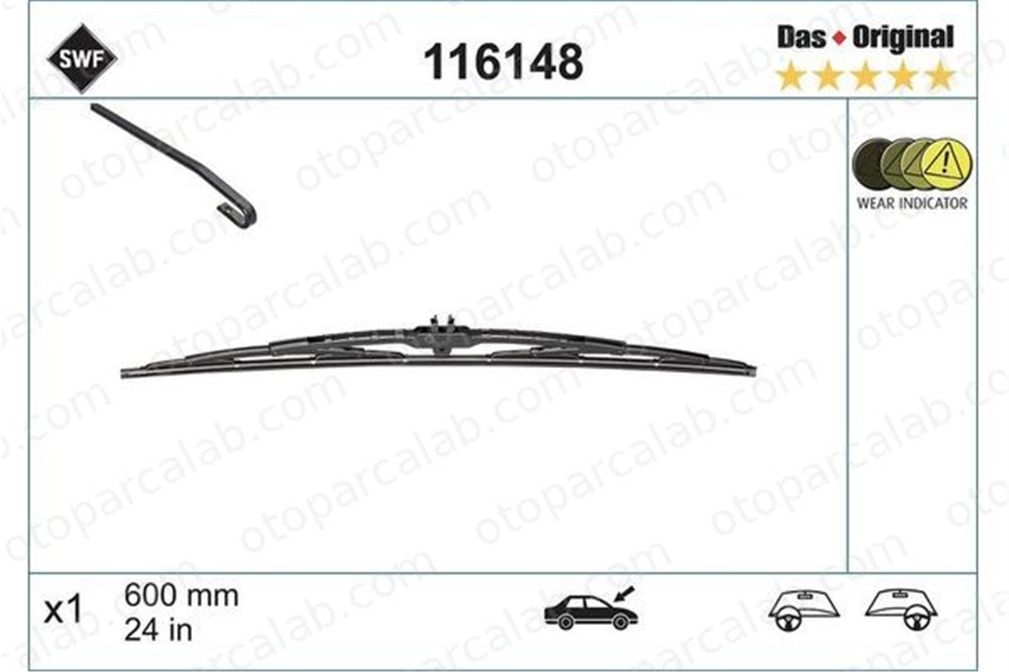 SWF 116148 Silecek Süpürgesi Ön 600 mm - 24 inç MERCEDES-BENZ 124 Sedan OPEL INSIGNIA A 61618217706 288955X10B