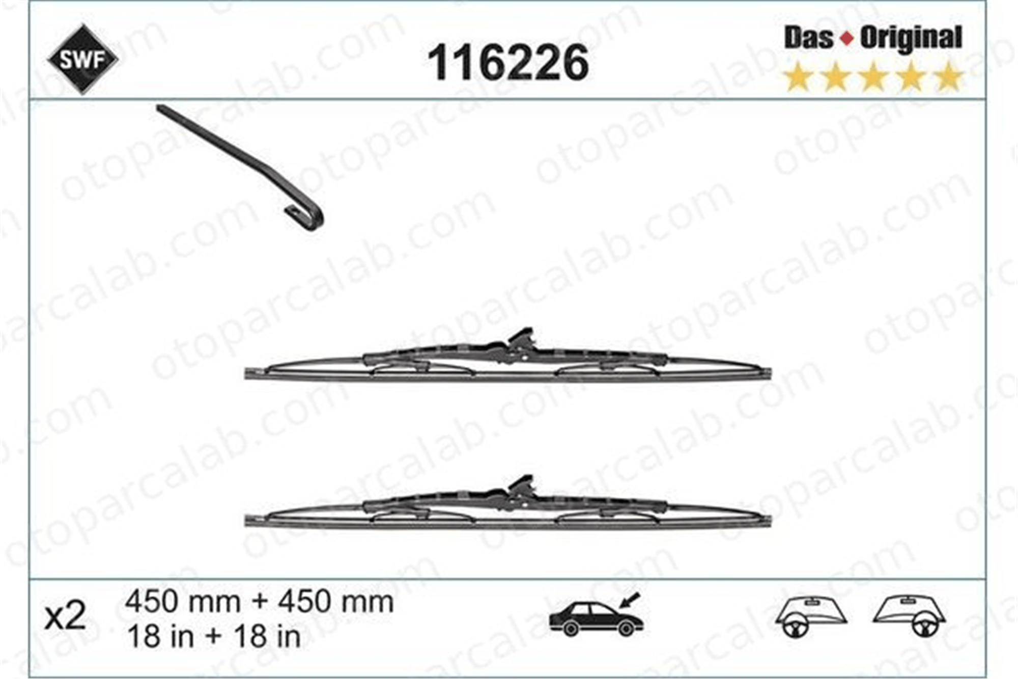 SWF 116226 Silecek Süpürgesi Ön 450/450 mm - 18/18 inç ALFA ROMEO 33 PEUGEOT 205 II 161998003