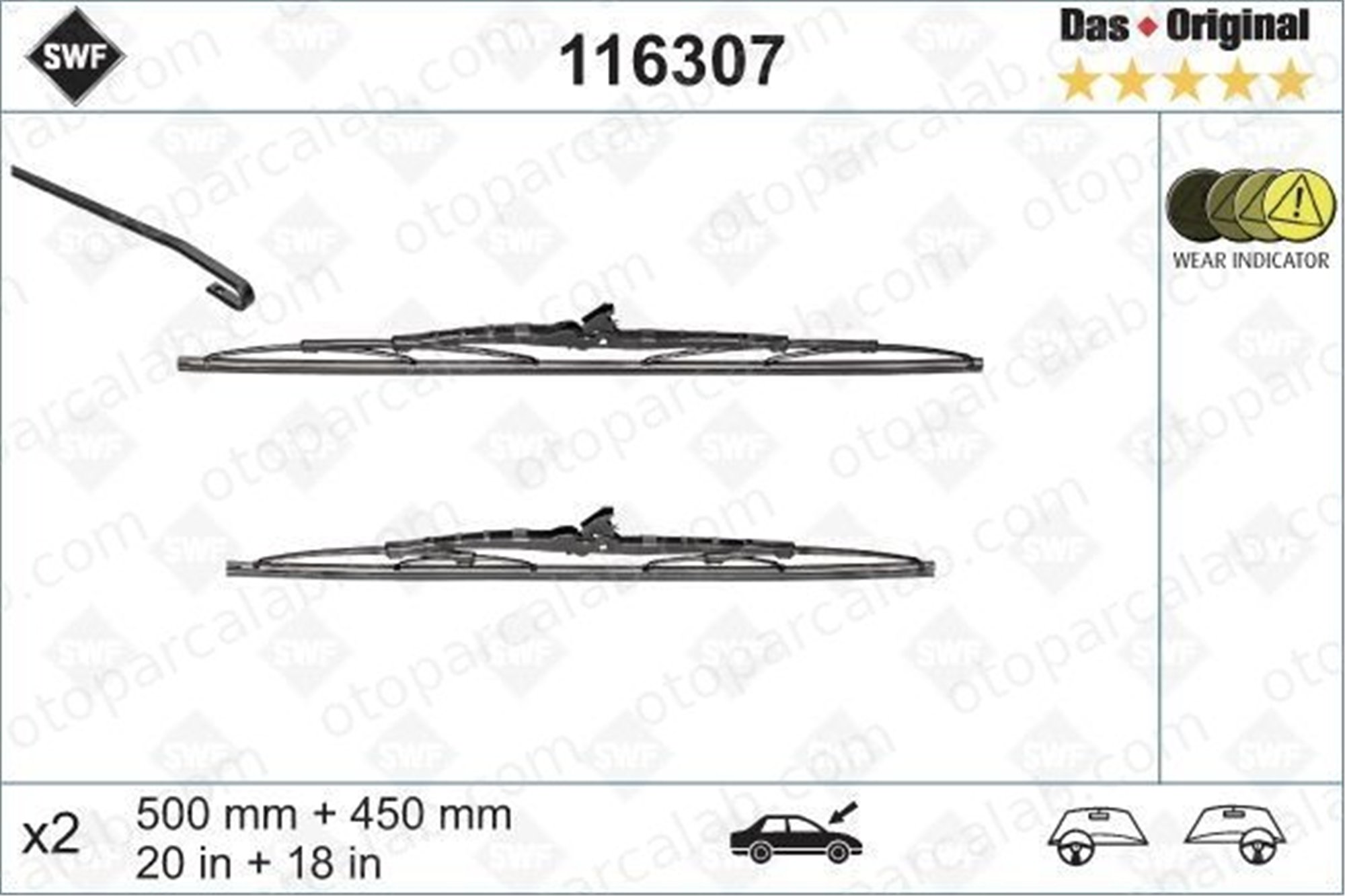 SWF 116307 Silecek Süpürgesi Ön 500/450 mm - 20/18 inç TOYOTA COROLLA COROLLA Station wagon SWF116307
