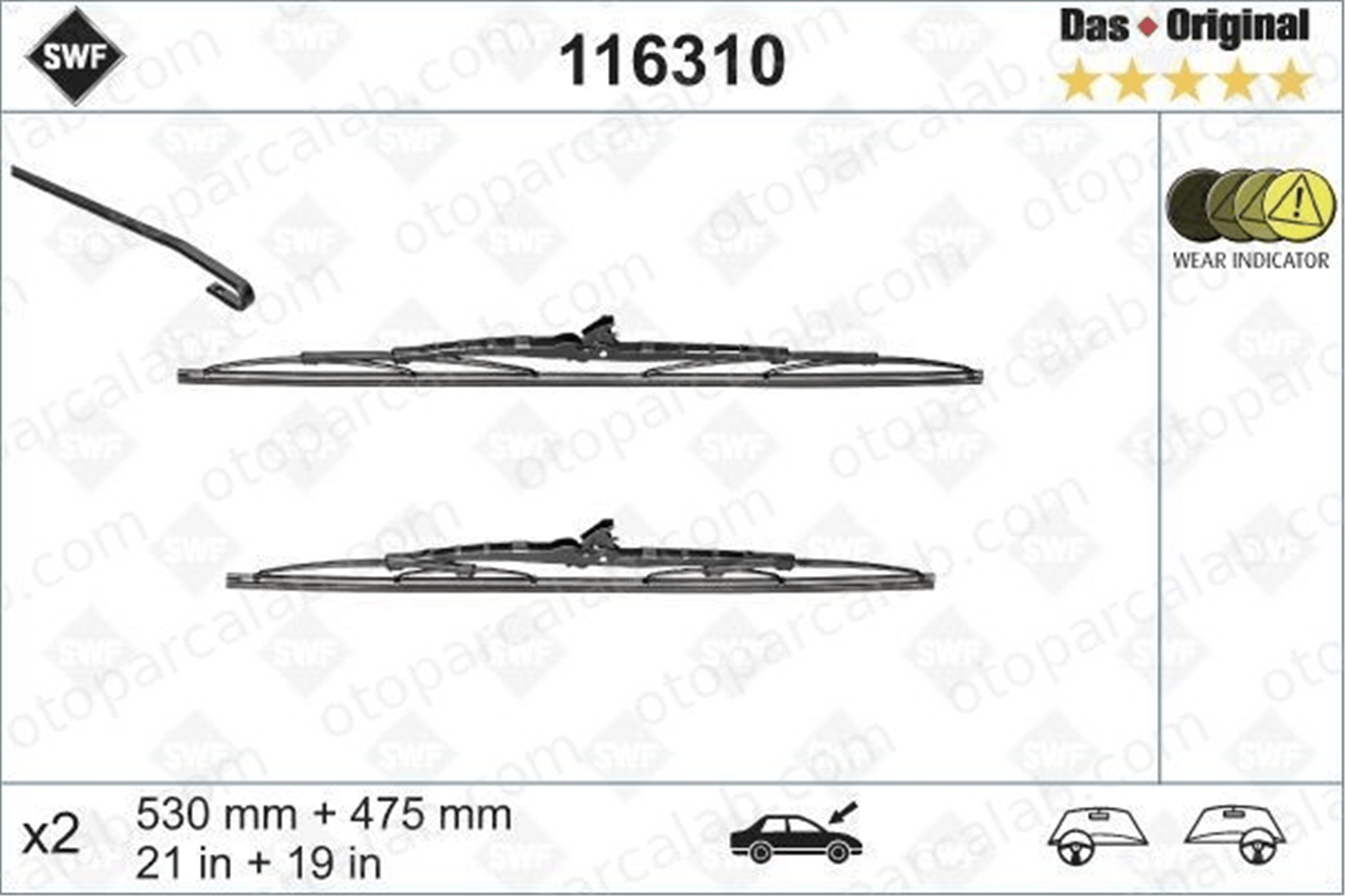 SWF 116310 Silecek Süpürgesi Ön 530/475 mm - 21/19 inç LANCIA DEDRA ALFA ROMEO 155