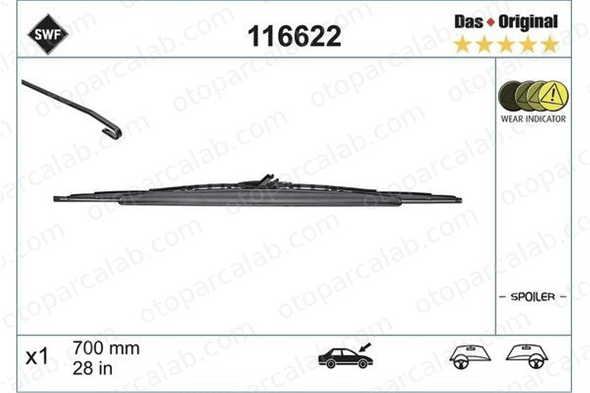 SWF 116622 Silecek Süpürgesi Ön 700 mm - 28 inç PEUGEOT 307 Break 307 6423F0 6426JN