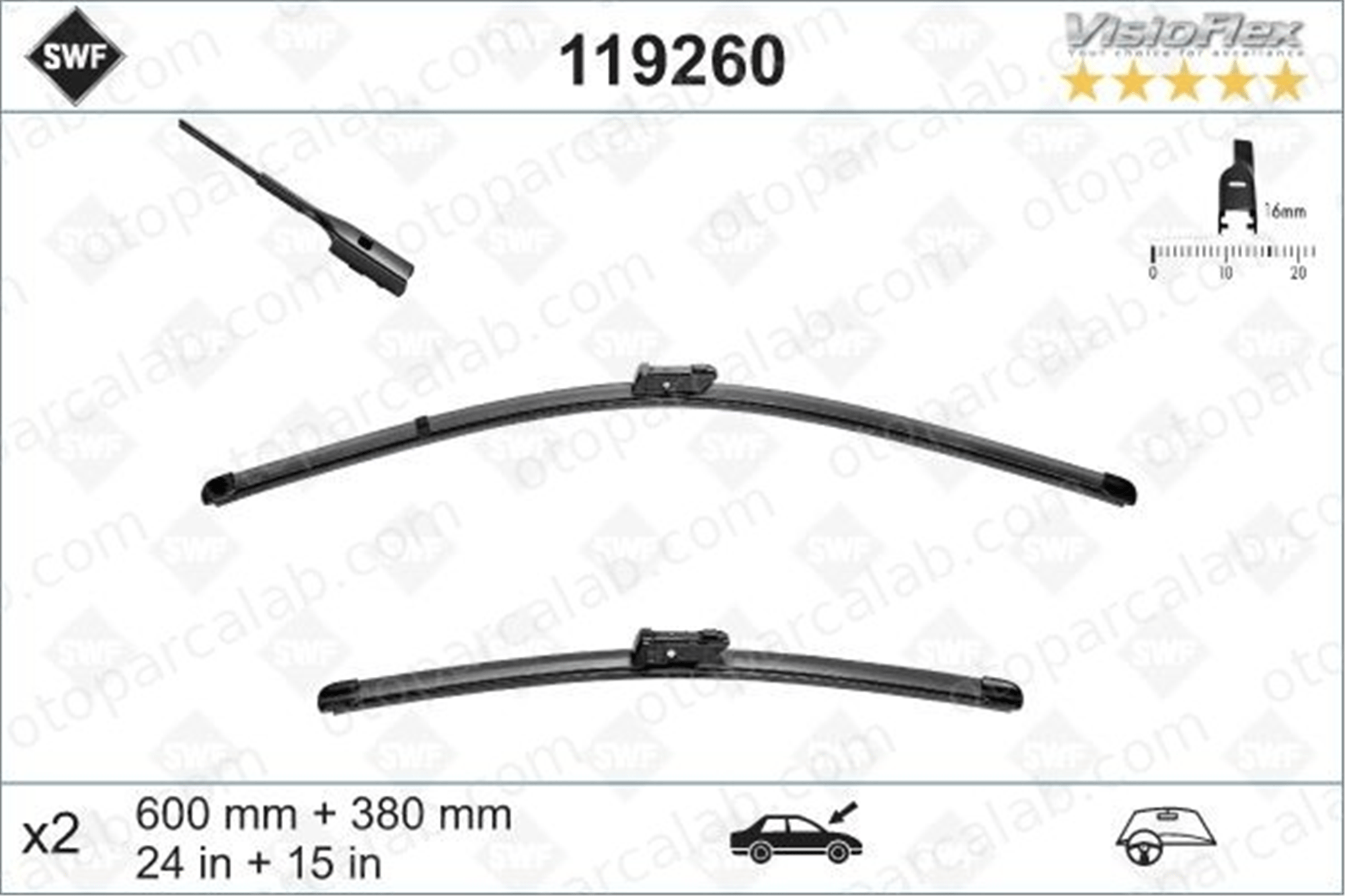 SWF 119260 Silecek Süpürgesi Ön Muz Tip 600/380 mm - 24/15 inç VW POLO V SKODA RAPID 6R1998002 5JB955425
