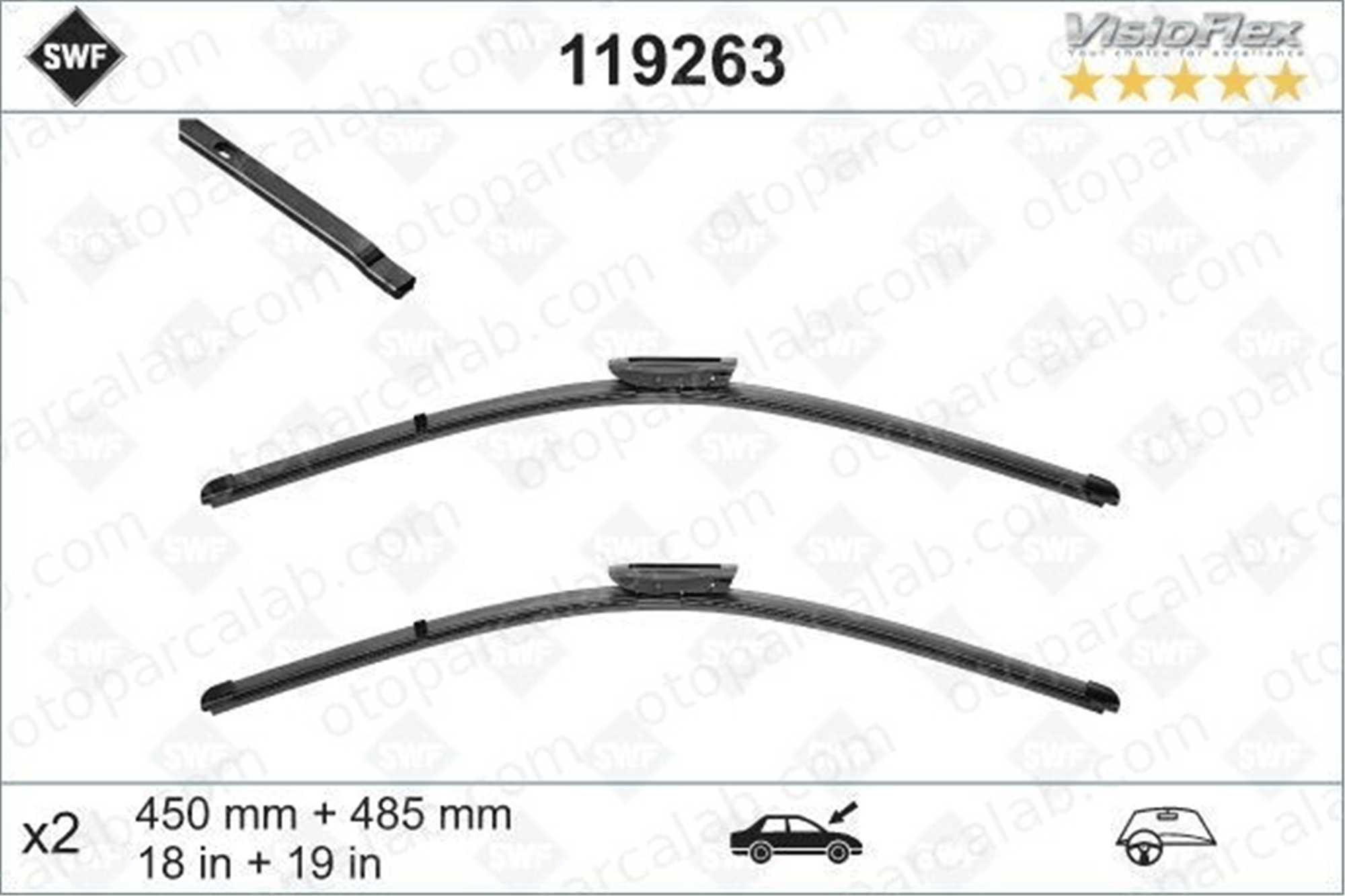 SWF 119263 Silecek Süpürgesi Ön 450/485 mm - 18/19 inç MINI MINI MINI CLUBMAN 61610039343 39343