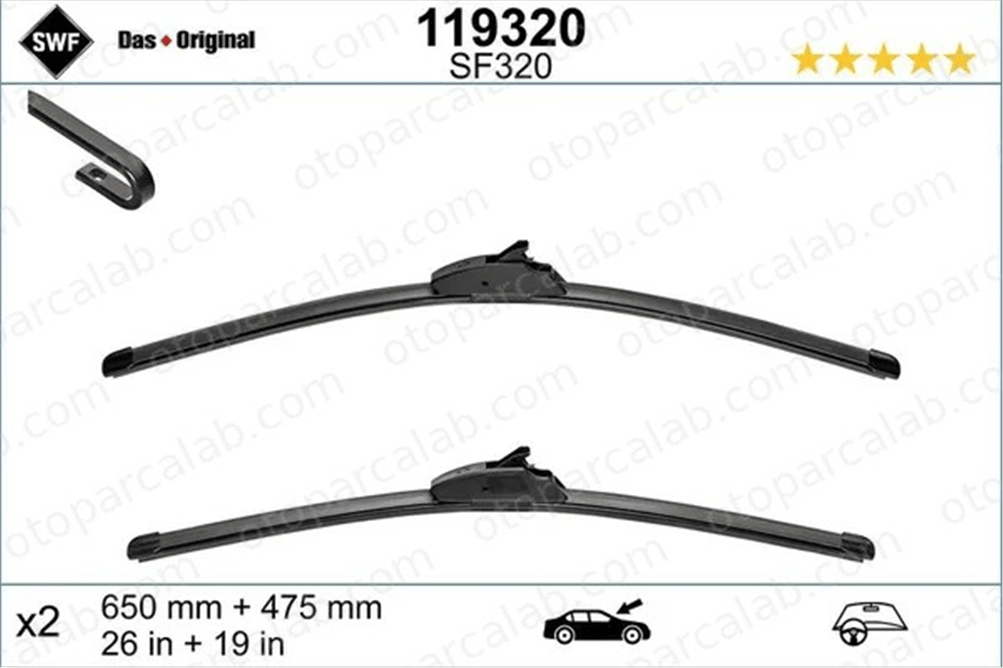 SWF 119320 Silecek Süpürgesi Ön 650/475 mm - 26/19 inç FORD TRANSIT Panelvan/Van TRANSIT Platform şasi 288905MR0A 288905MR0B