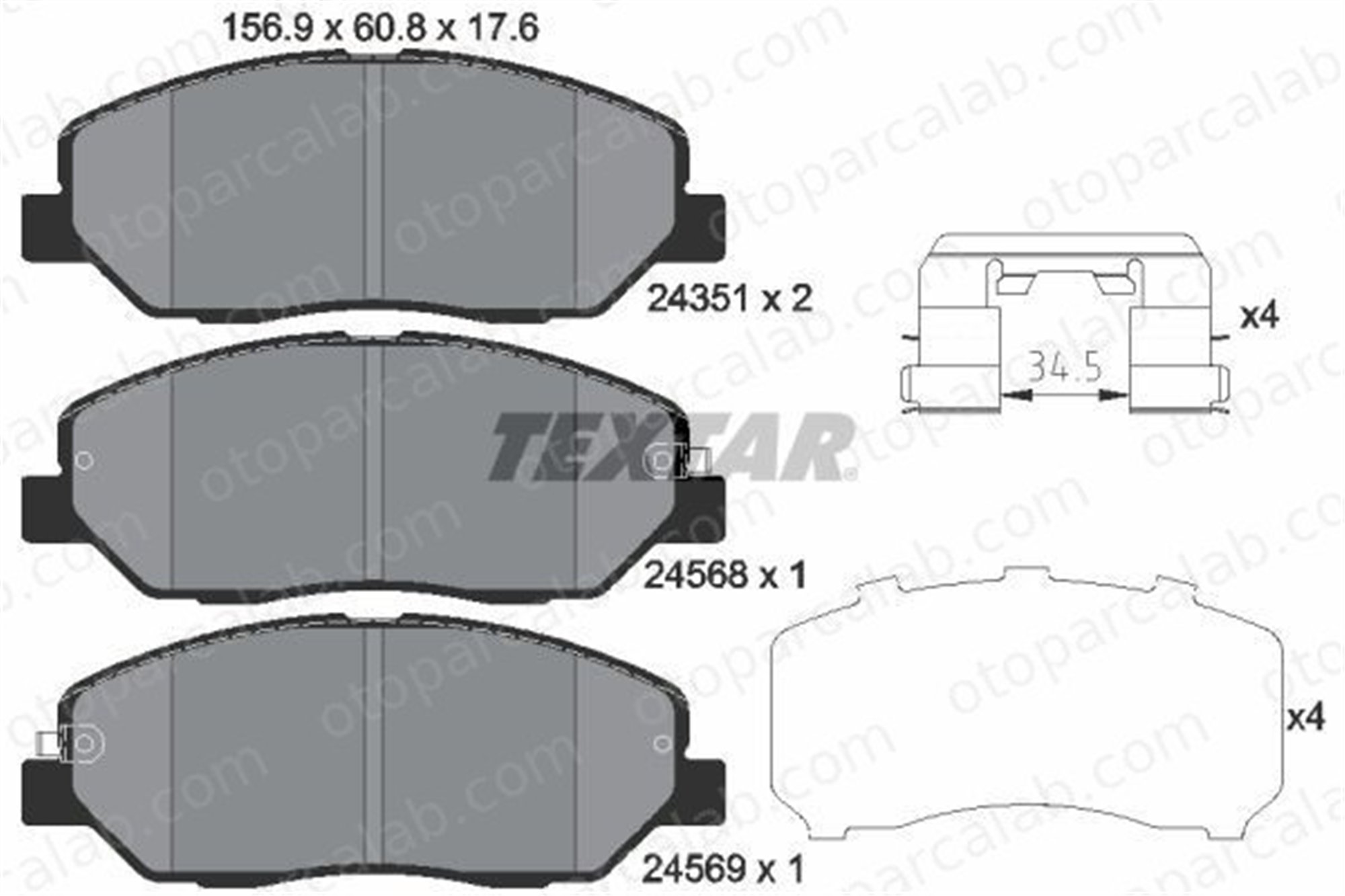 TEXTAR 2435101 Fren Disk Balata Ön HYUNDAI SANTA FÉ III SANTA FÉ II 581012BA00 581010WA00