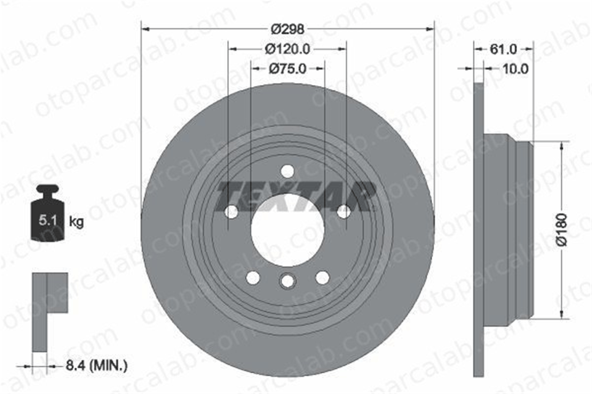 TEXTAR 92076603 Fren Disk Ayna Arka Sağ ve Sol BMW 5 5 Touring 34216767049 1163669
