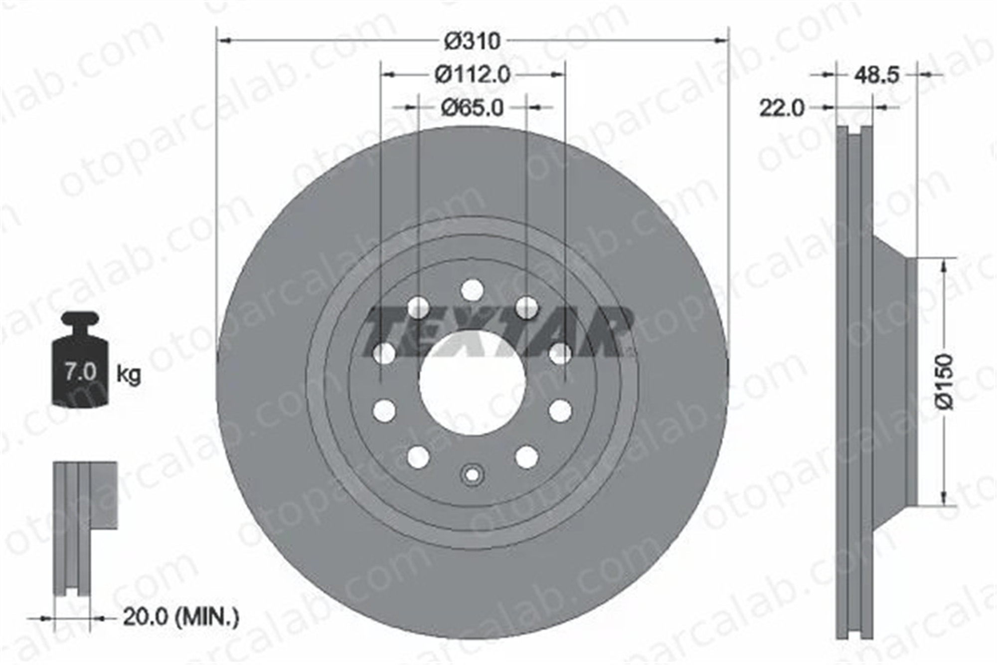 TEXTAR 92140703 Fren Disk Ayna Arka Sağ ve Sol AUDI Q3 A3 Sportback 1K0615601N 3QD615601A