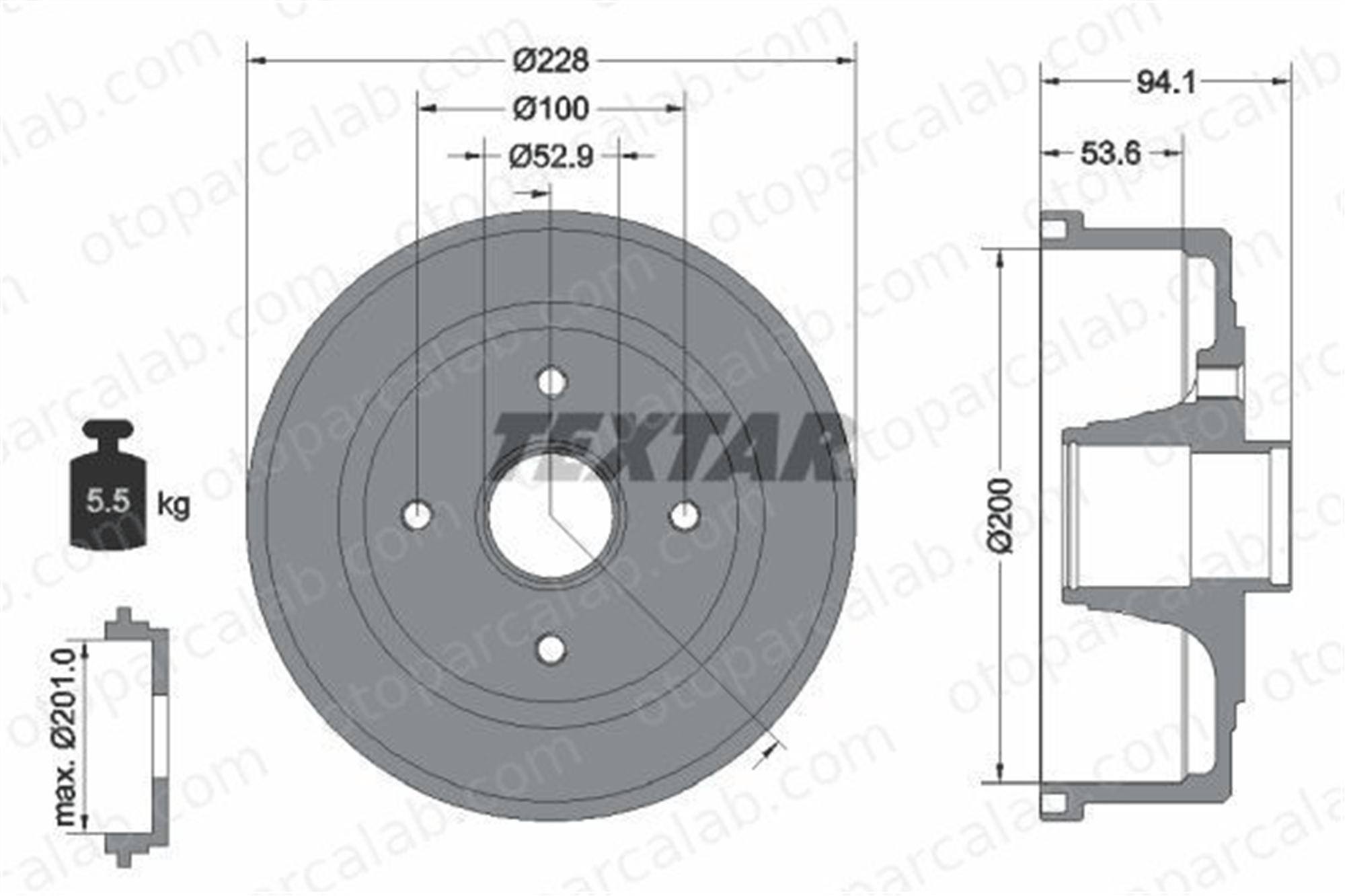 TEXTAR 94024200 Kampana Arka Sağ veya Sol OPEL CORSA C Kasa/eğik arka TIGRA TwinTop 191501615B 418001