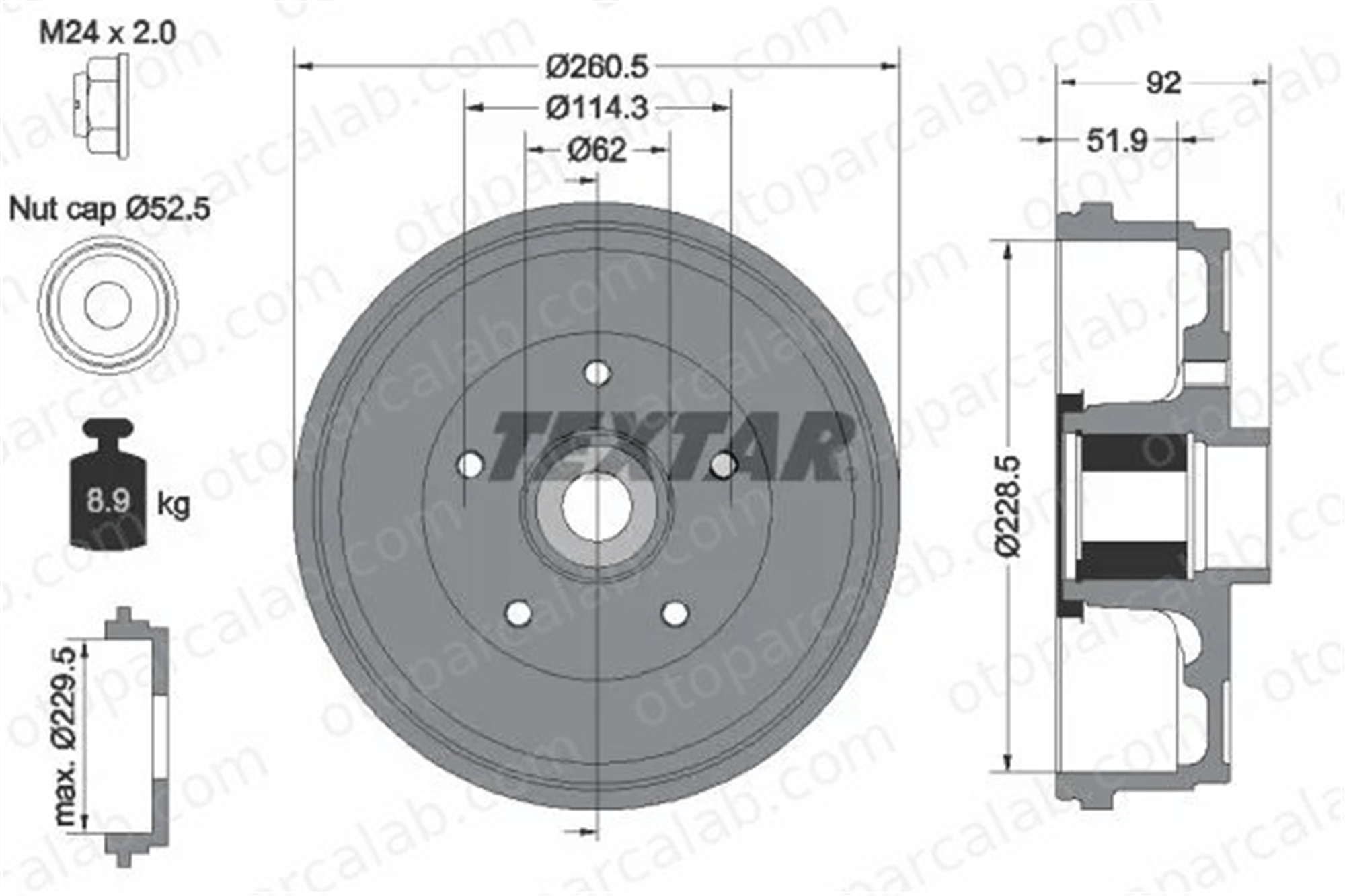TEXTAR 94047500 Kampana Arka Sağ veya Sol DACIA DUSTER DUSTER Kasa/SUV MB193596 432000022R