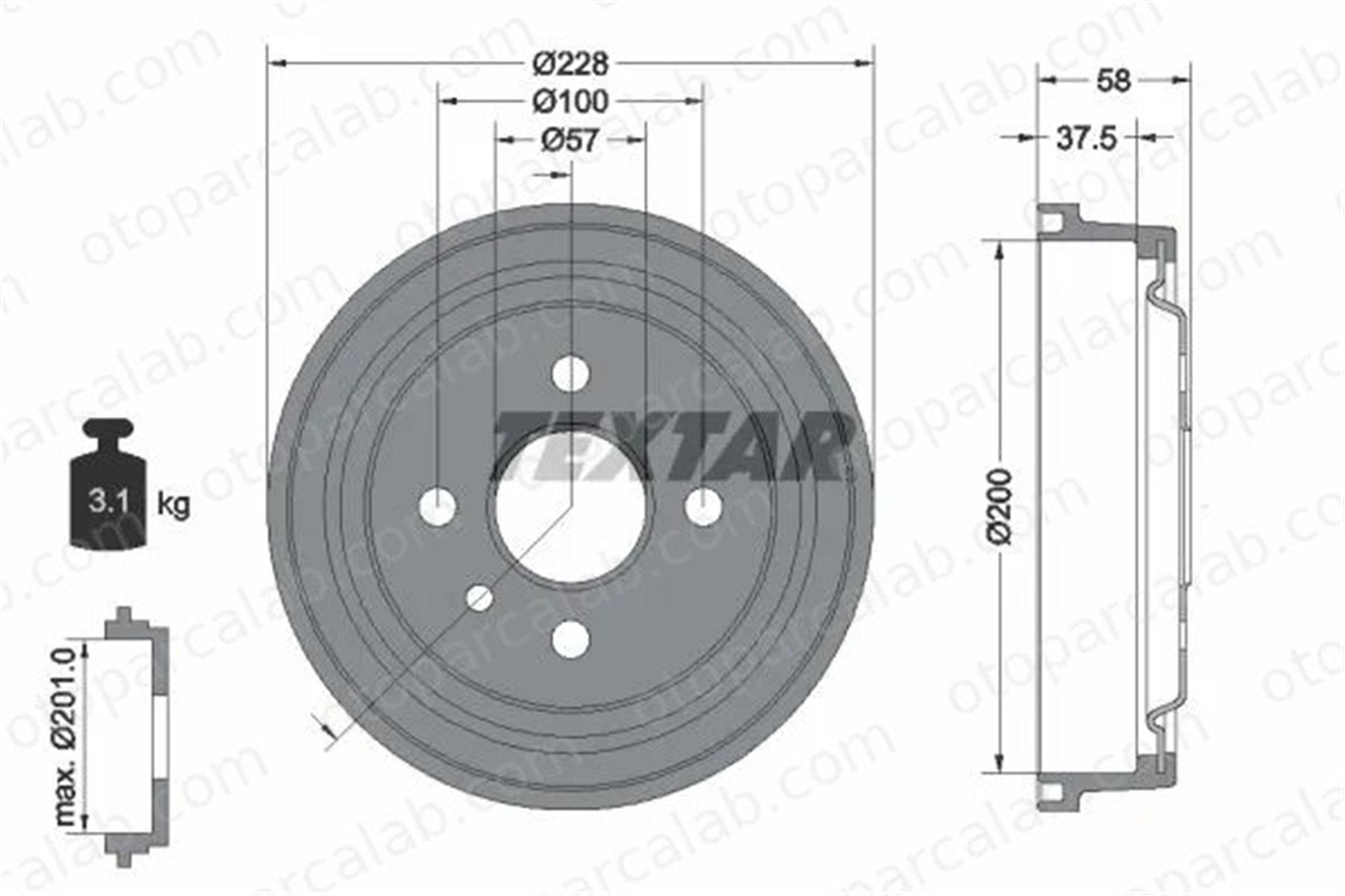 TEXTAR 94048500 Kampana Arka Sağ veya Sol OPEL KADETT E Hatchback ASTRA F MR205575 90086194