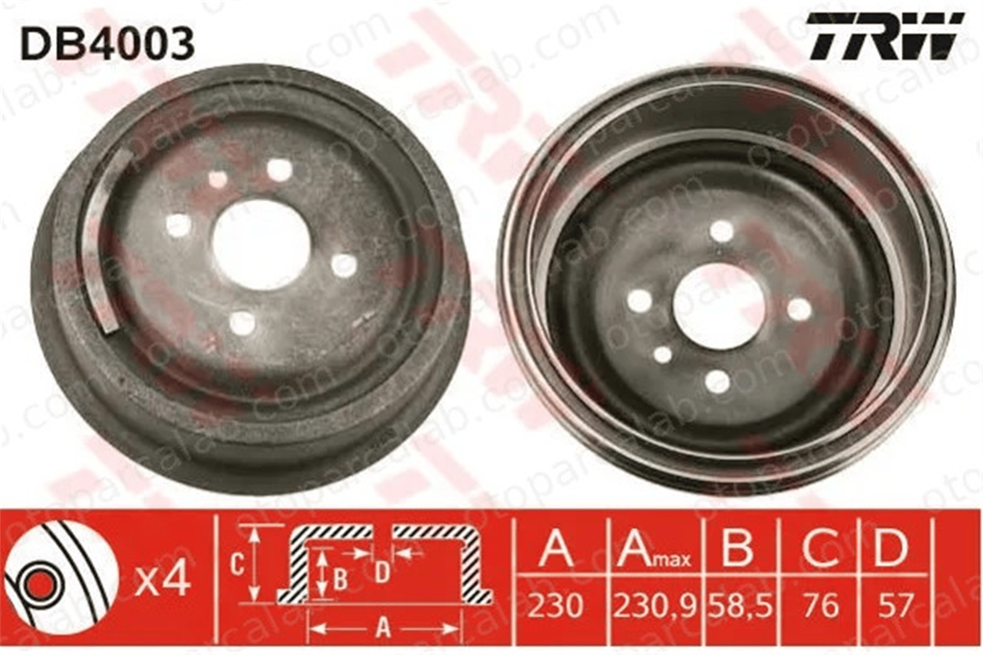 TRW DB4003 Kampana Arka Sağ veya Sol OPEL KADETT E Station wagon REKORD E BED568056 90077721