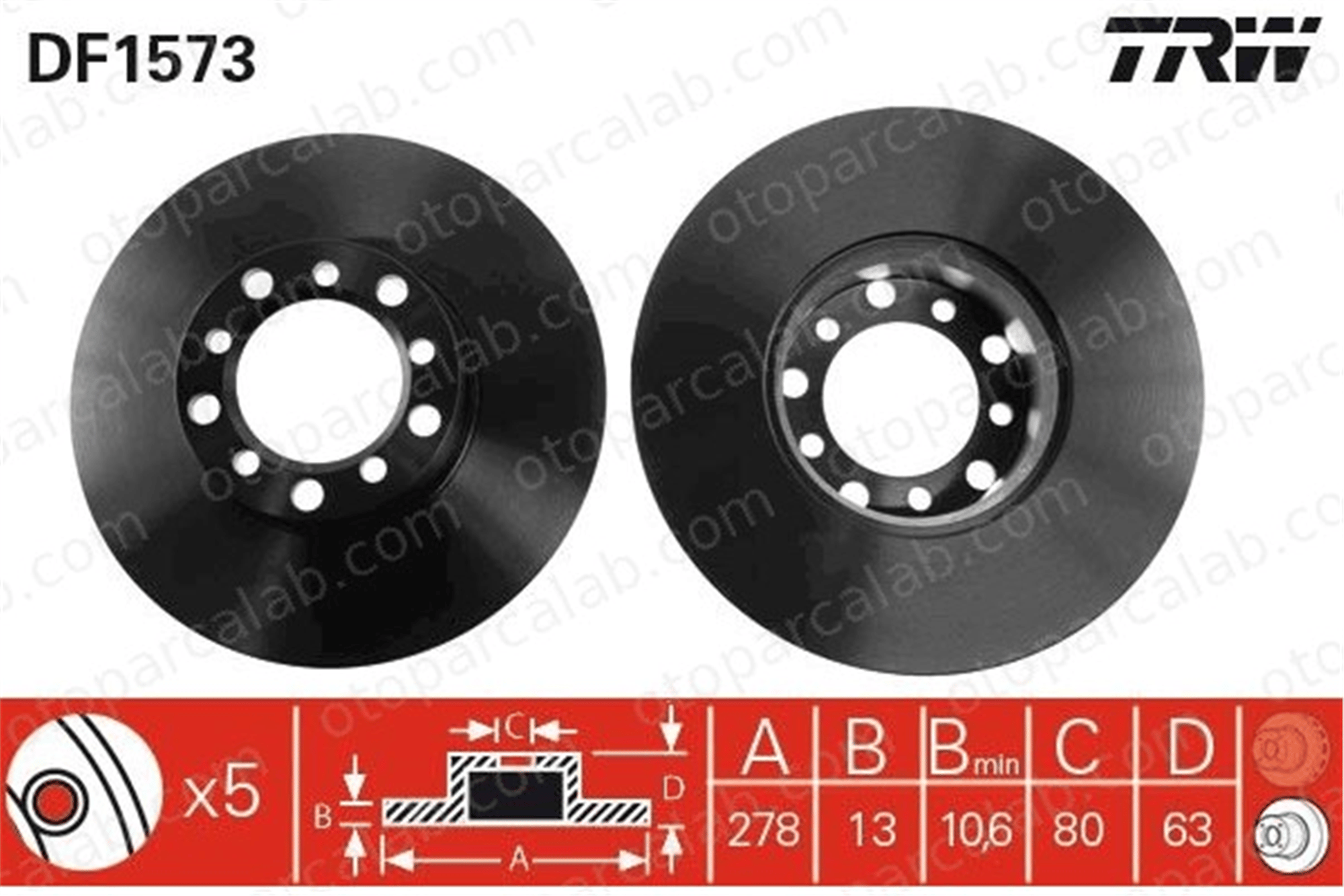 TRW DF1573 Fren Disk Ayna Ön Sağ ve Sol MERCEDES-BENZ 123 Sedan 123 T-Model A1154211412 1234210012