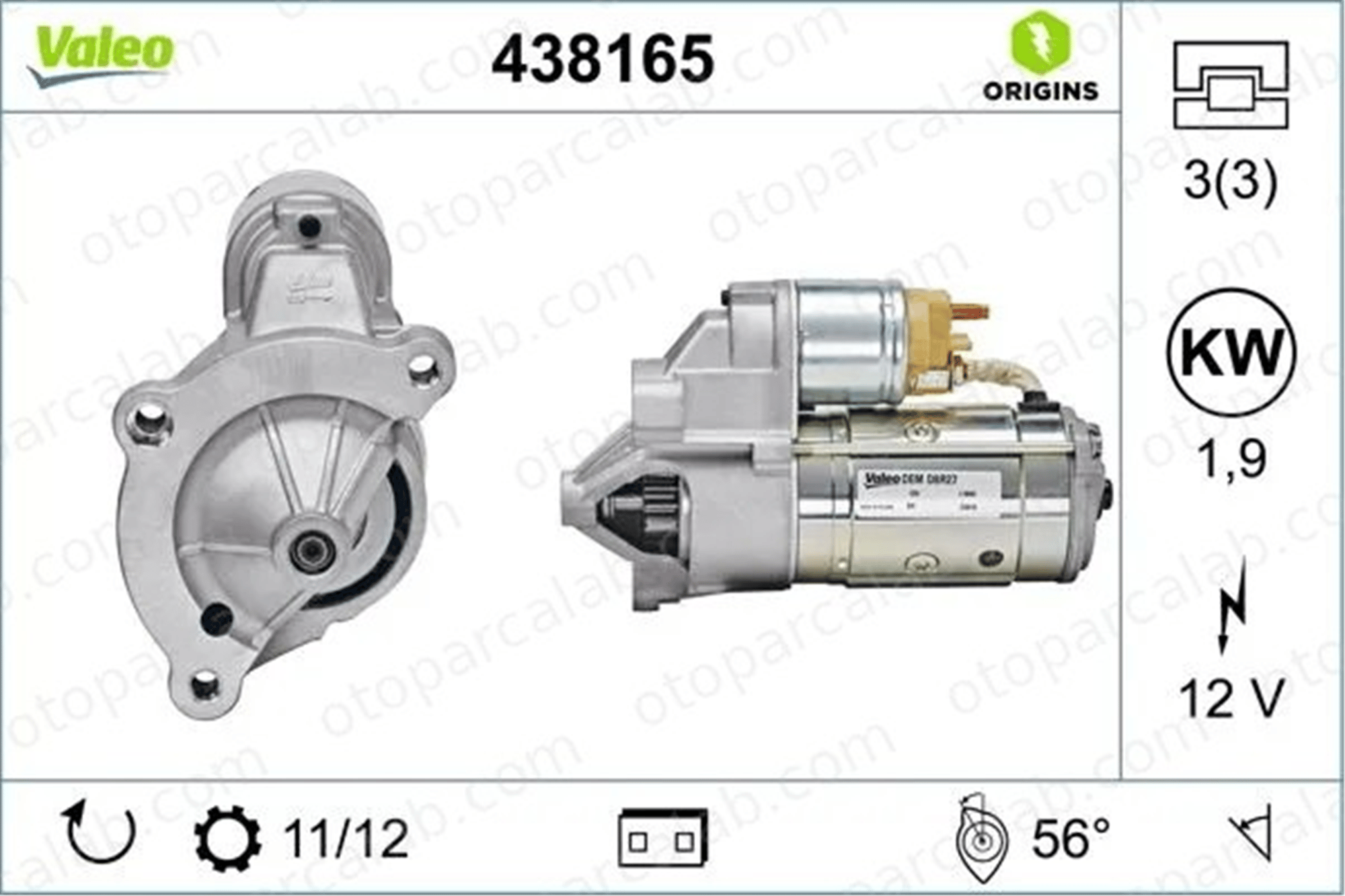 VALEO 438165 Marş Dinamosu CITROËN C8 JUMPER Minibüs/Otobüs 5802Z5 9647157980