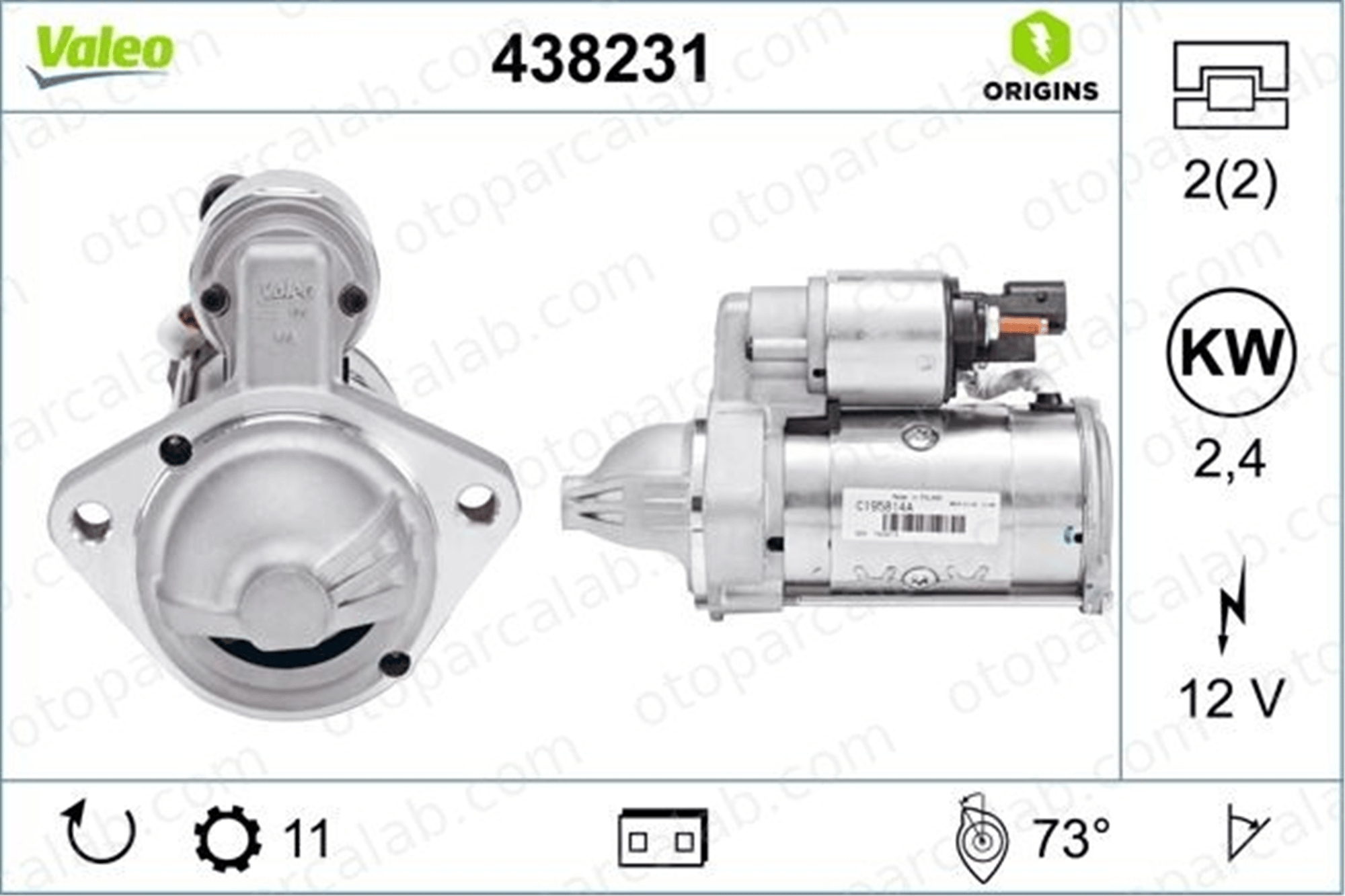 VALEO 438231 Marş Dinamosu VW CRAFTER 30-35 Minibüs/Otobüs CRAFTER 30-50 Panelvan/Van 76911023B 076911023B