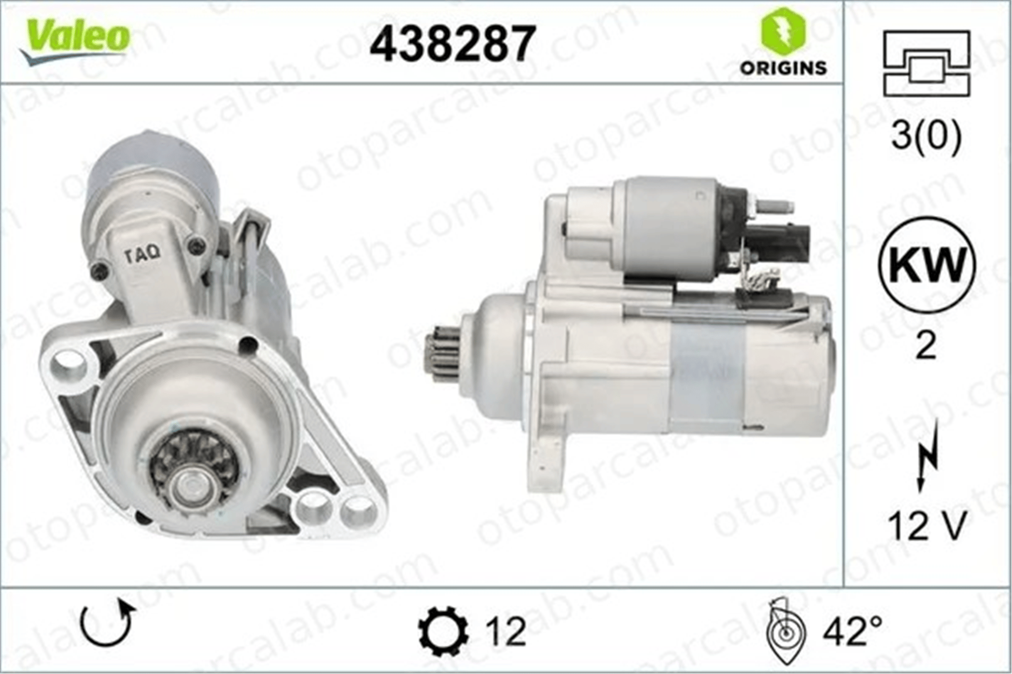 VALEO 438287 Marş Dinamosu VW GOLF VII Variant TRANSPORTER T6 / CARAVELLE T6 Minibüs/Otobüs 2Z911024D 02Z911024D