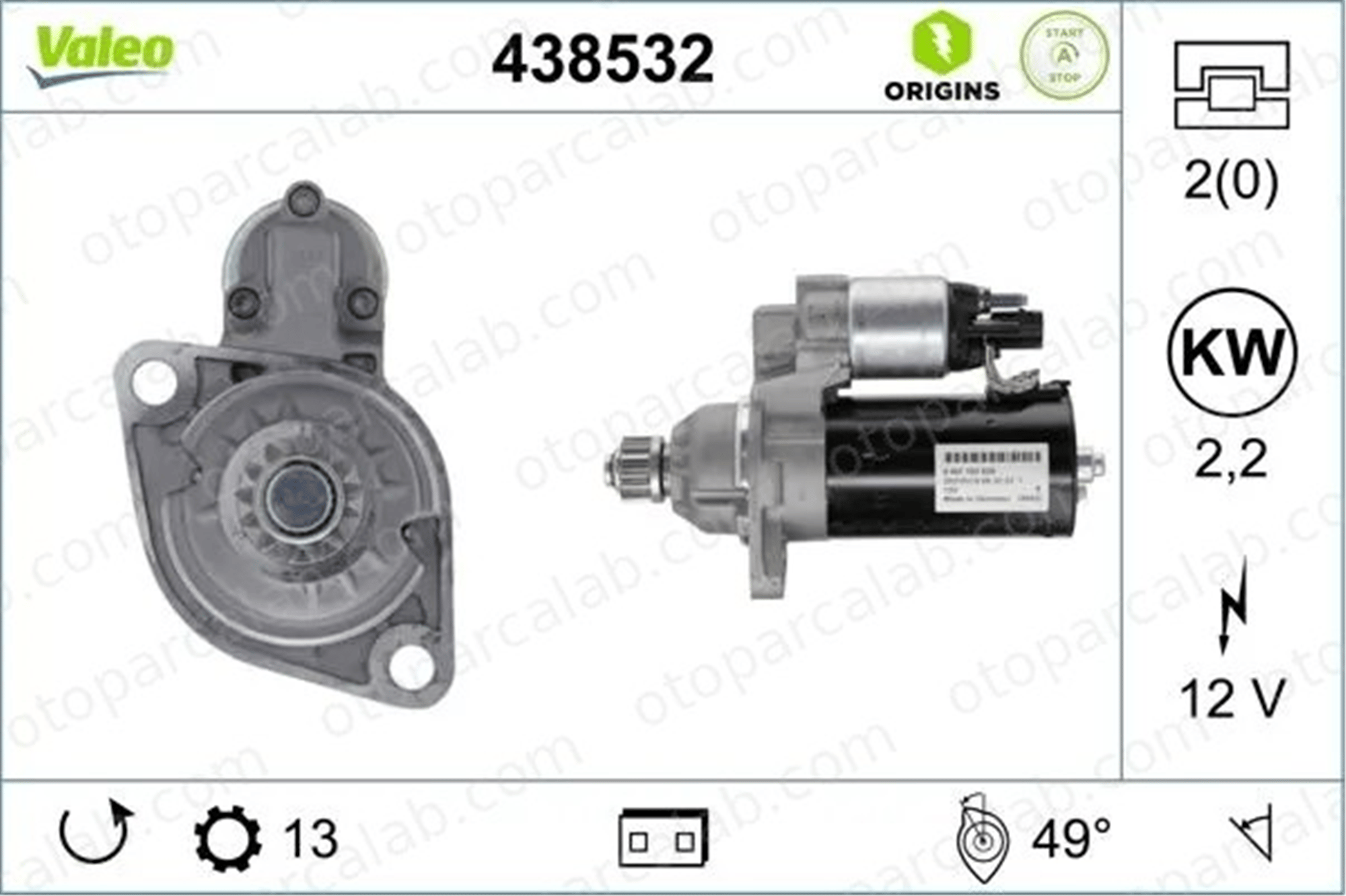 VALEO 438532 Marş Dinamosu VW CRAFTER Panelvan/Van MAN TGE Platform şasi 1153030 2M911021A