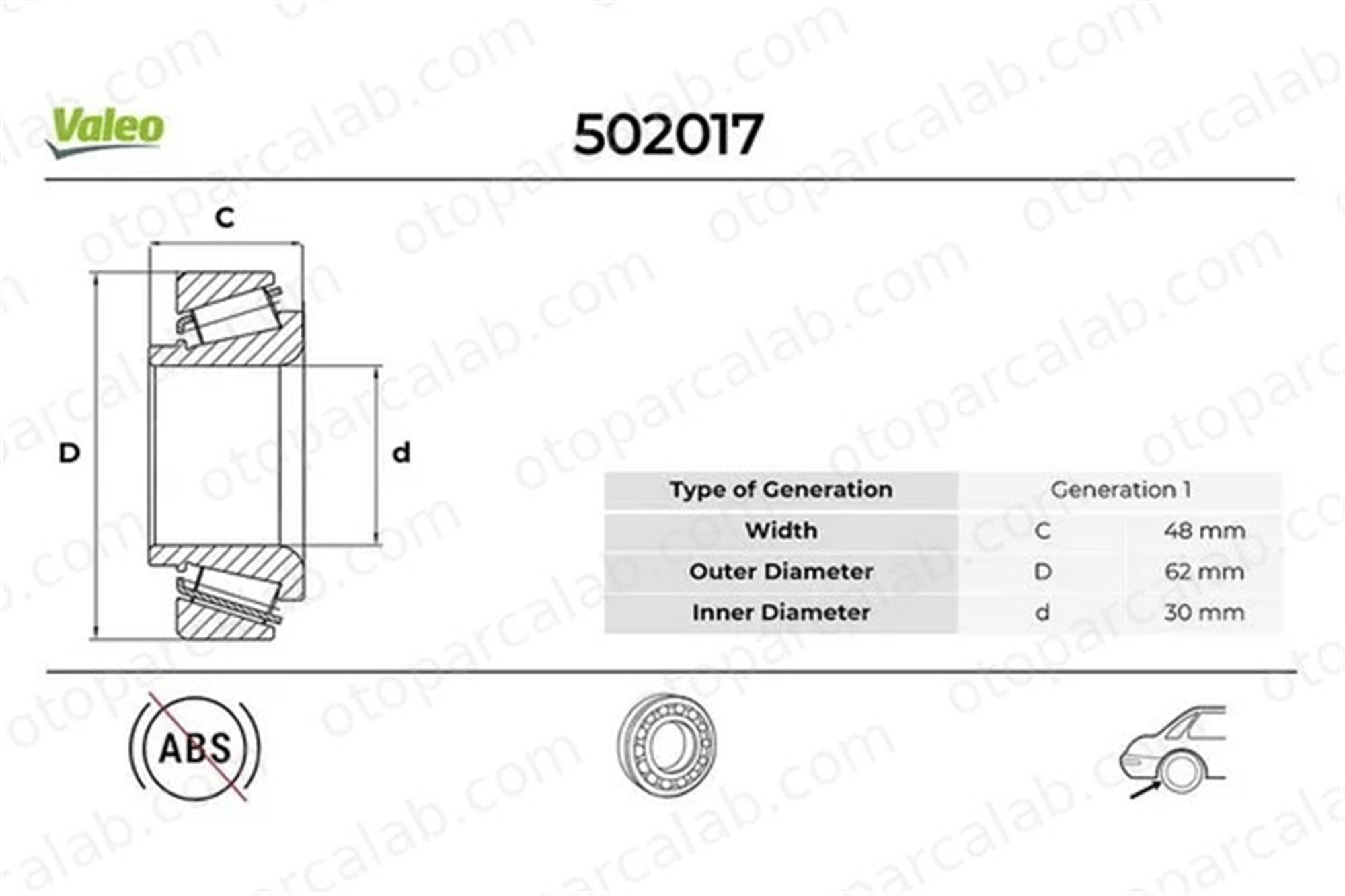 VALEO 502017 Teker Rulmanı Arka Sağ veya Sol DACIA LODGY DOKKER Express Kasa/büyük limuzin 430009707R 432102069R