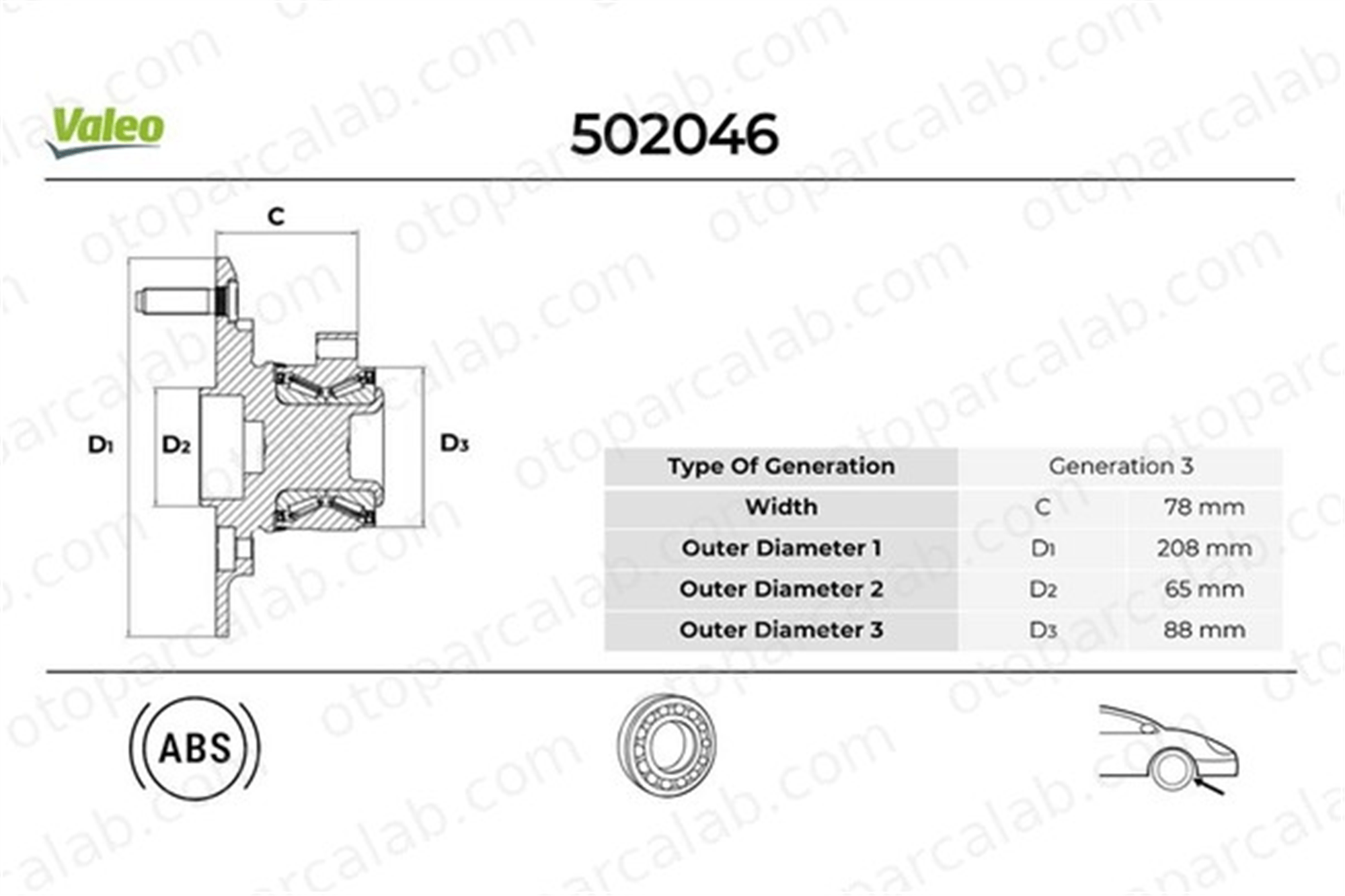 VALEO 502046 Teker Rulmanı Ön Sağ veya Sol FORD TRANSIT CUSTOM V362 Minibüs/Otobüs TRANSIT CUSTOM V362 Panelvan/Van 1763887 1769170