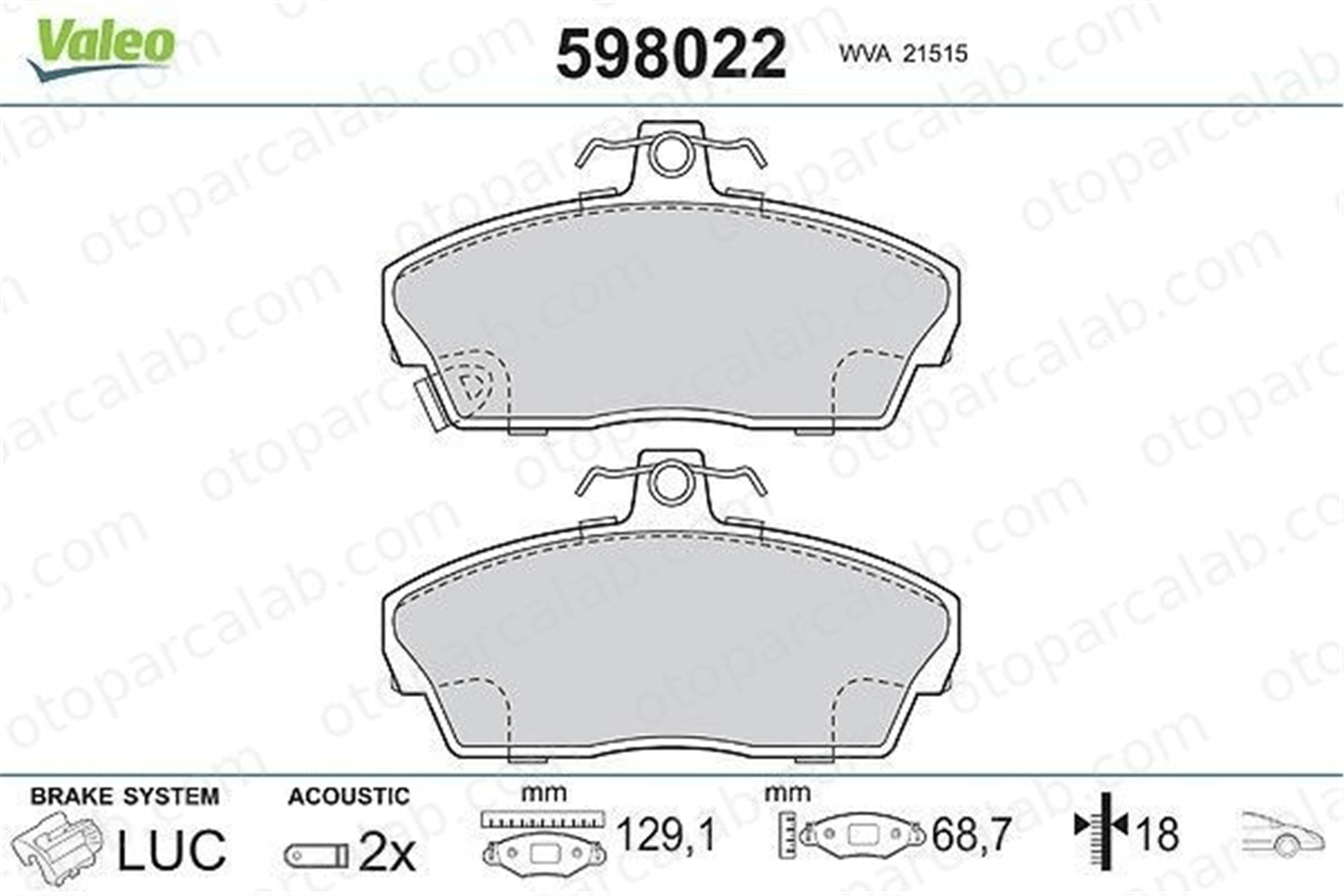 VALEO 598022 Fren Disk Balata Ön ROVER 200 II Hatchback 400 II 45022S74E10 45022S6DE01