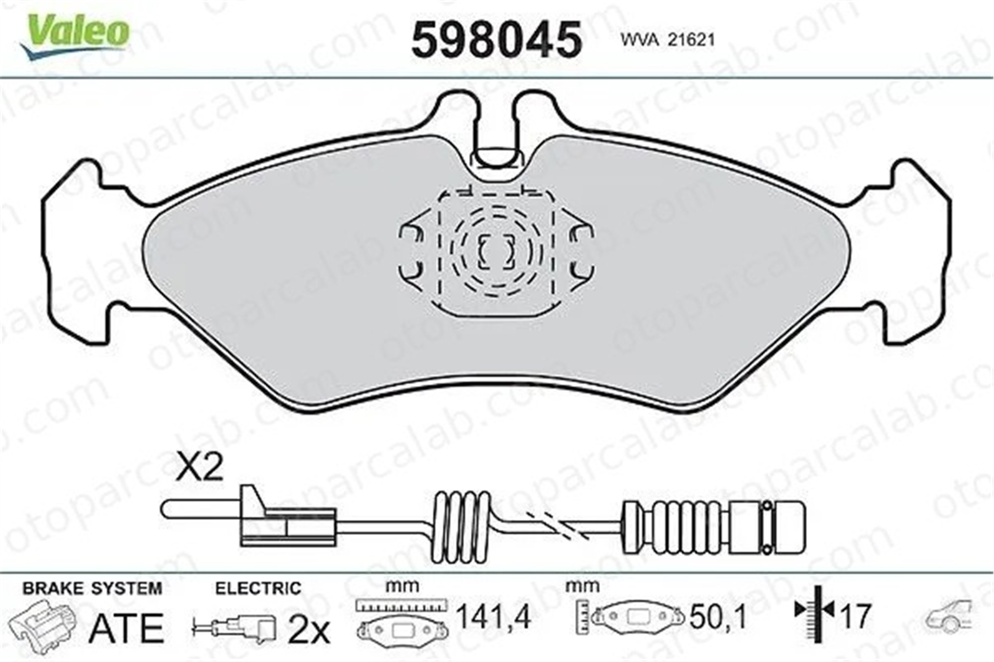 VALEO 598045 Fren Disk Balata Arka MERCEDES-BENZ SPRINTER 2-t Panelvan/Van SPRINTER 2-t Platform şasi A0044205620 2D0698451A