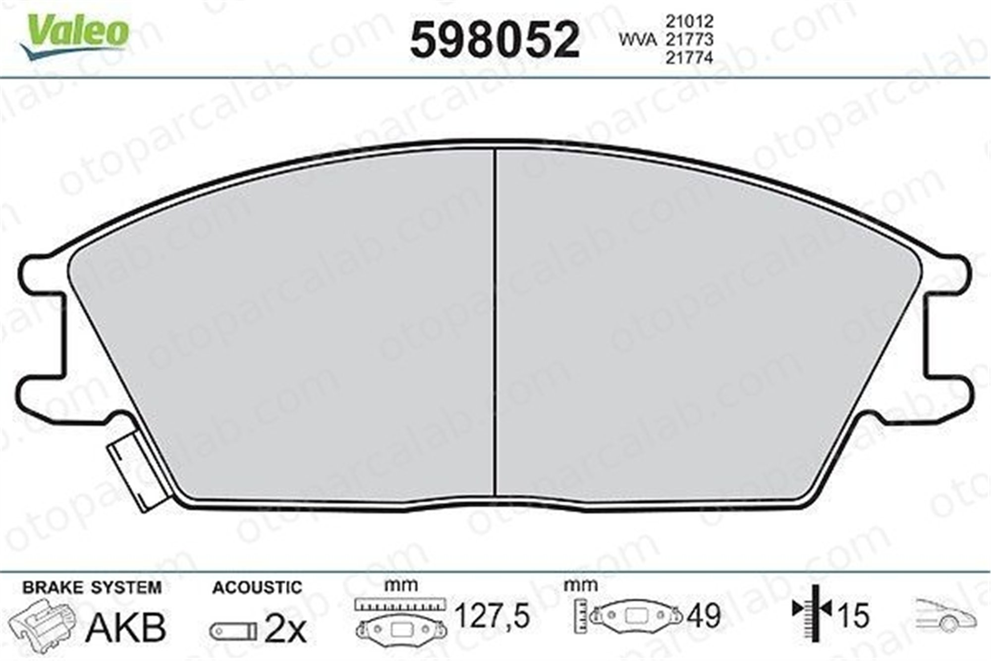 VALEO 598052 Fren Disk Balata Ön HYUNDAI GETZ ACCENT II 581011CA00 581011CA10