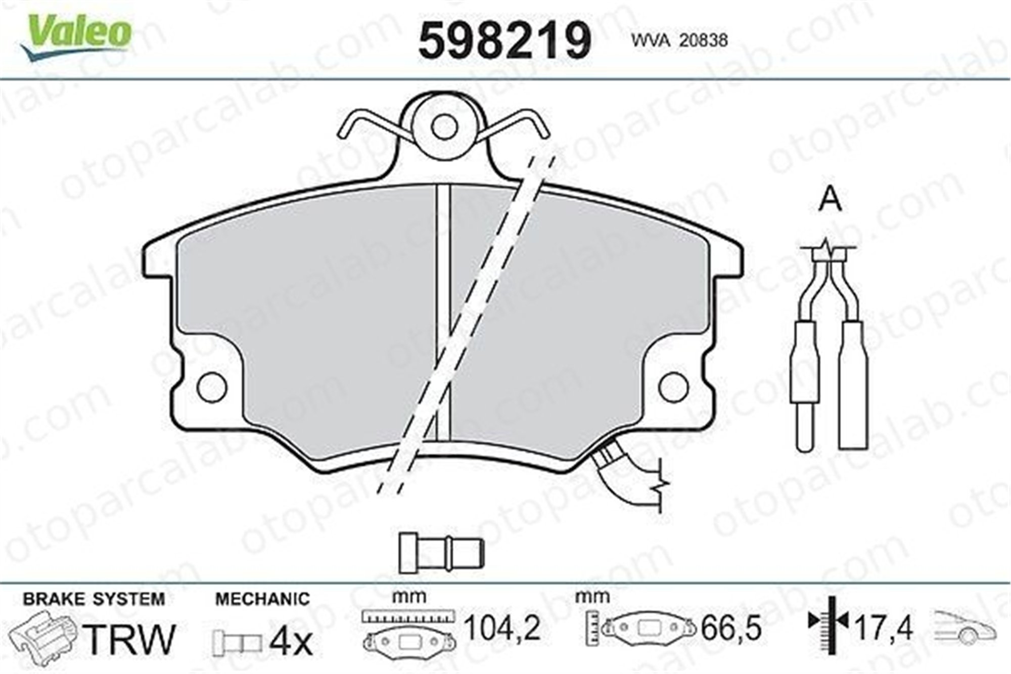 VALEO 598219 Fren Disk Balata Ön FIAT TIPO TEMPRA S.W. 5892738 793460