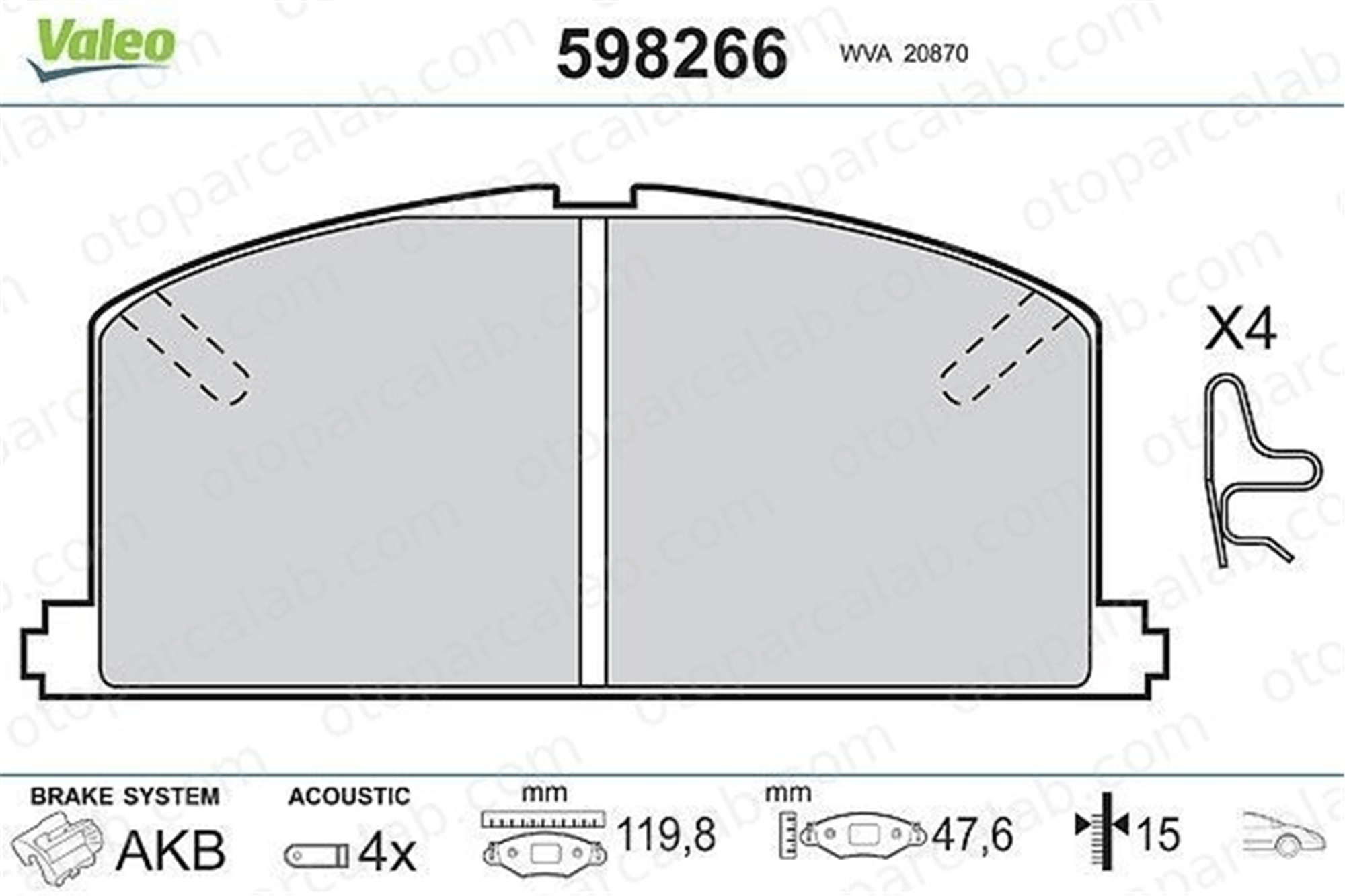 VALEO 598266 Fren Disk Balata Ön TOYOTA COROLLA COROLLA Liftback 446512600 0446512600