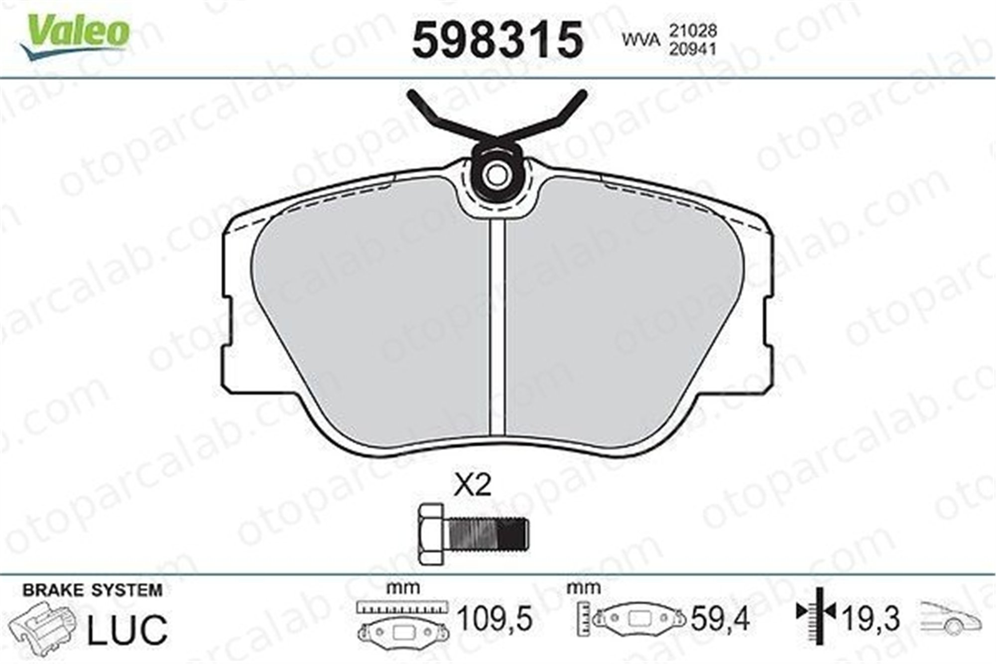VALEO 598315 Fren Disk Balata Ön MERCEDES-BENZ 124 Sedan 124 T-Model 4202520 4209920