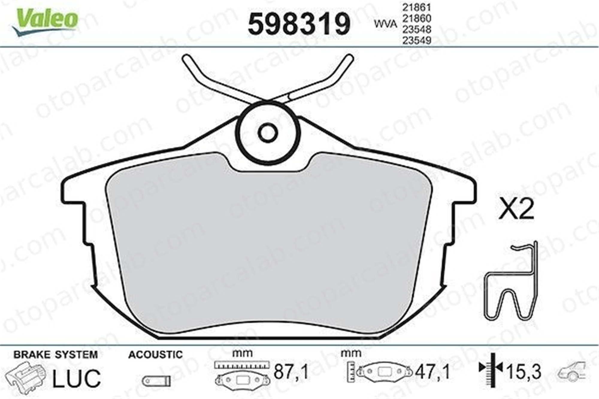 VALEO 598319 Fren Disk Balata Arka VOLVO V40 Station wagon S40 I MB850978 M620770