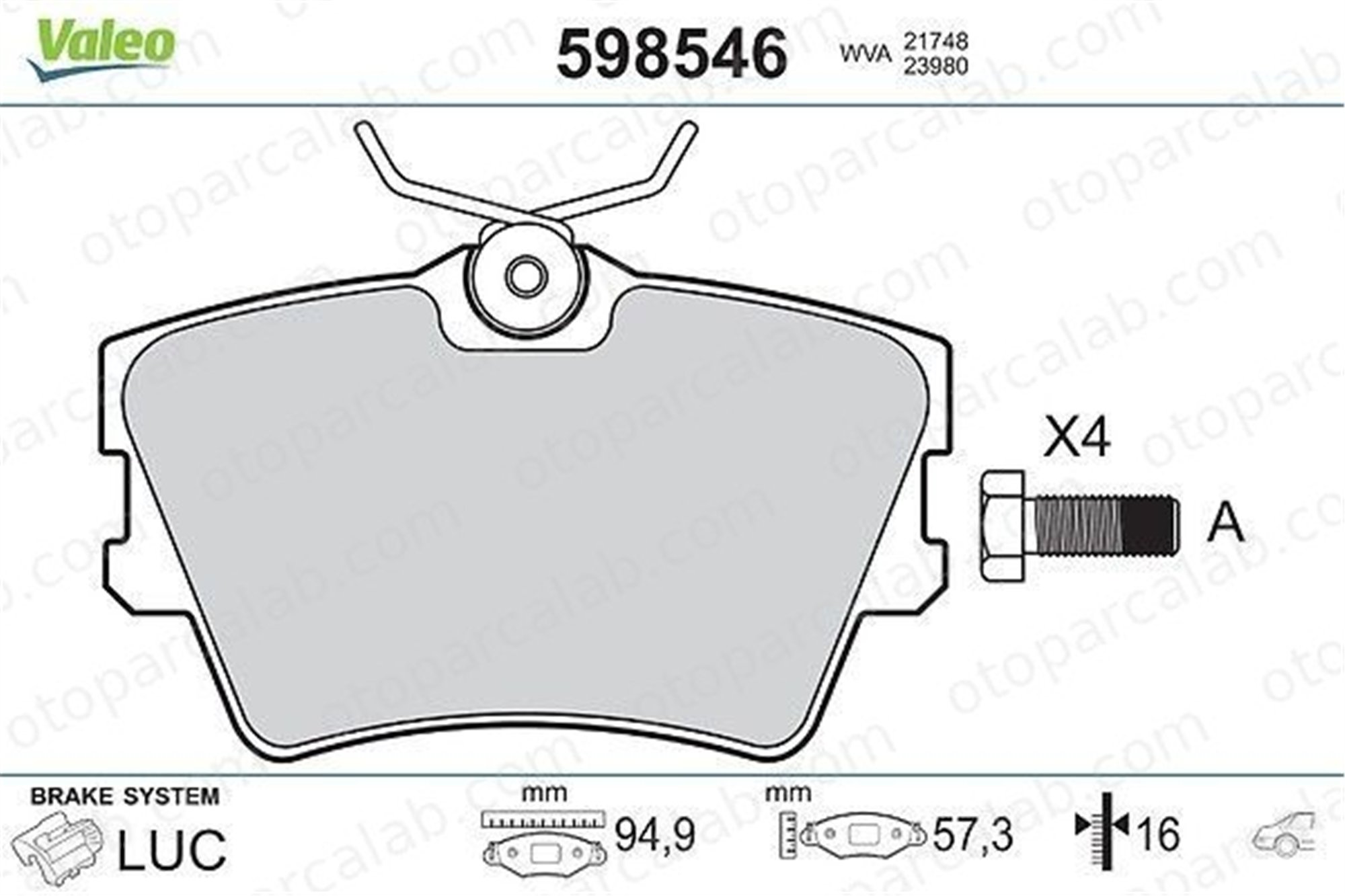 VALEO 598546 Fren Disk Balata Arka RENAULT TRAFIC III Minibüs/Otobüs TRAFIC II Panelvan/Van 440607091R 6000620052