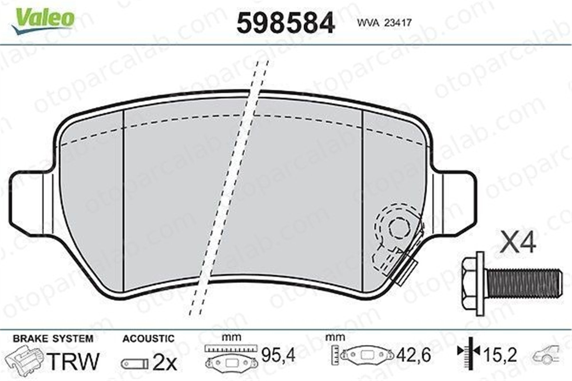 VALEO 598584 Fren Disk Balata Arka OPEL ASTRA H Station wagon ASTRA H 93188727 93170602