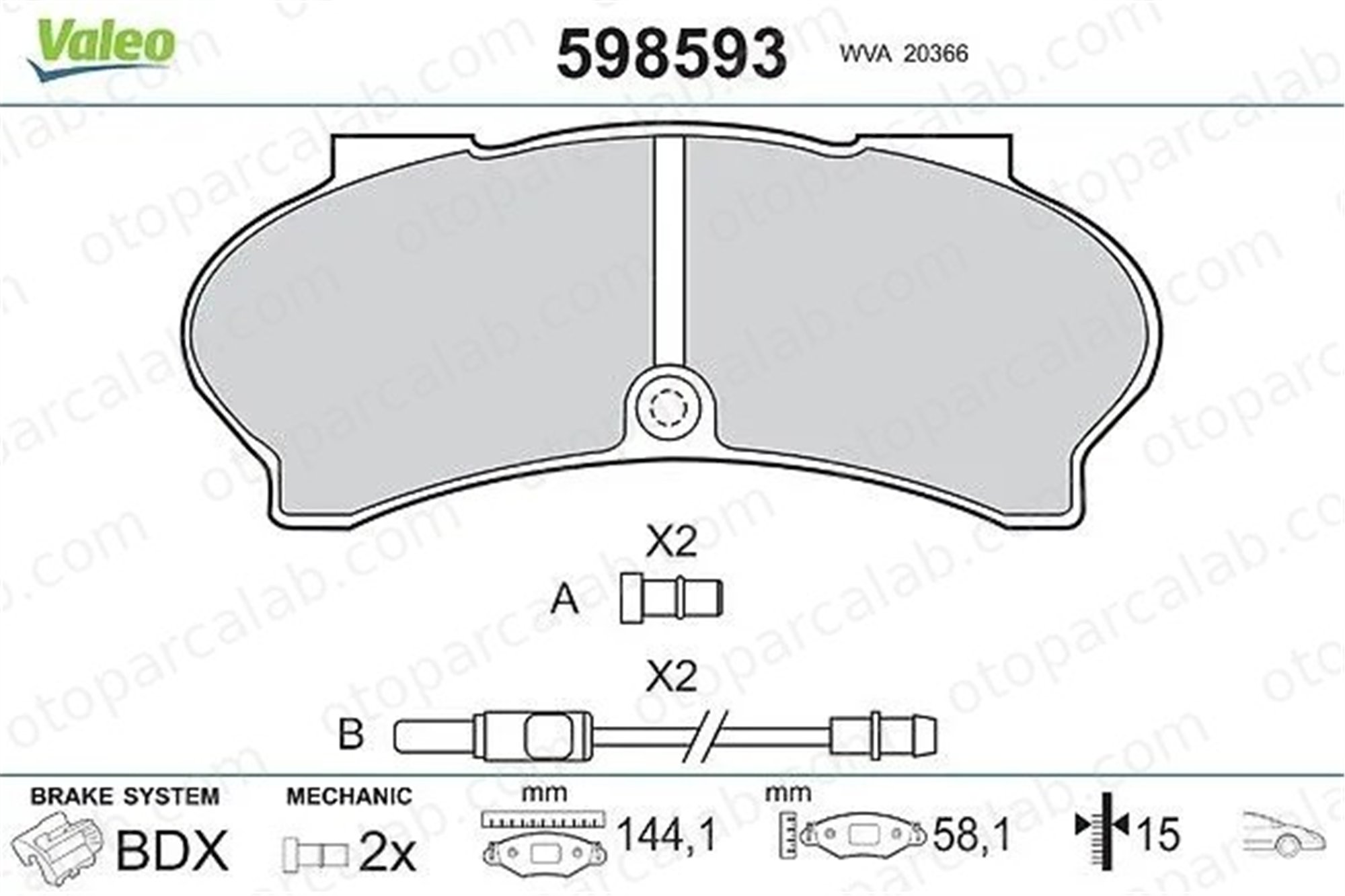 VALEO 598593 Fren Disk Balata Ön PEUGEOT J7 Panelvan/Van J7 Minibüs/Otobüs 140187 202602