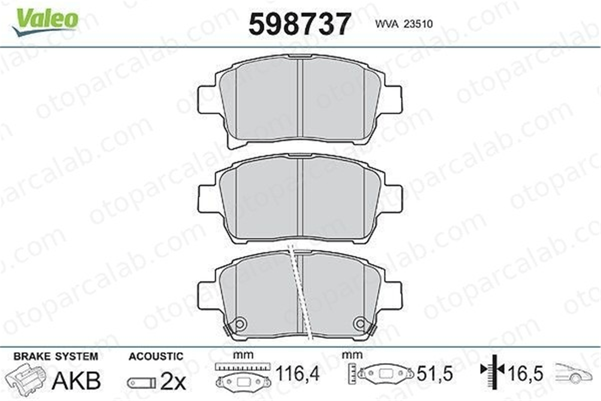 VALEO 598737 Fren Disk Balata Ön TOYOTA YARIS VERSO YARIS 44650D030 044650D030